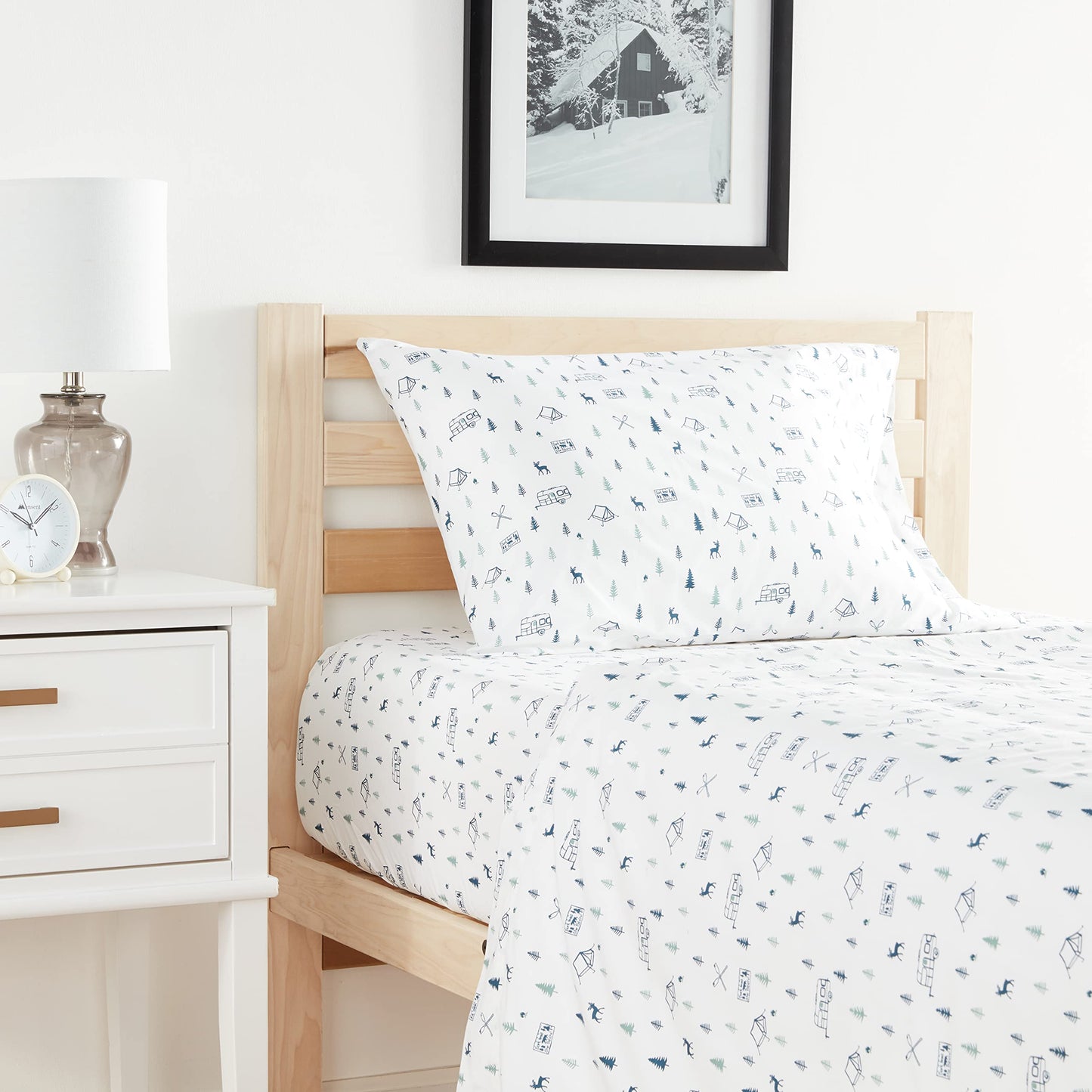 Eddie Bauer - Twin Sheet Set, Cotton Percale Bed Sheets, Crisp & Cool Bed Sheets, Ideal Dorm Essentials (Campout Dark Blue, Twin)