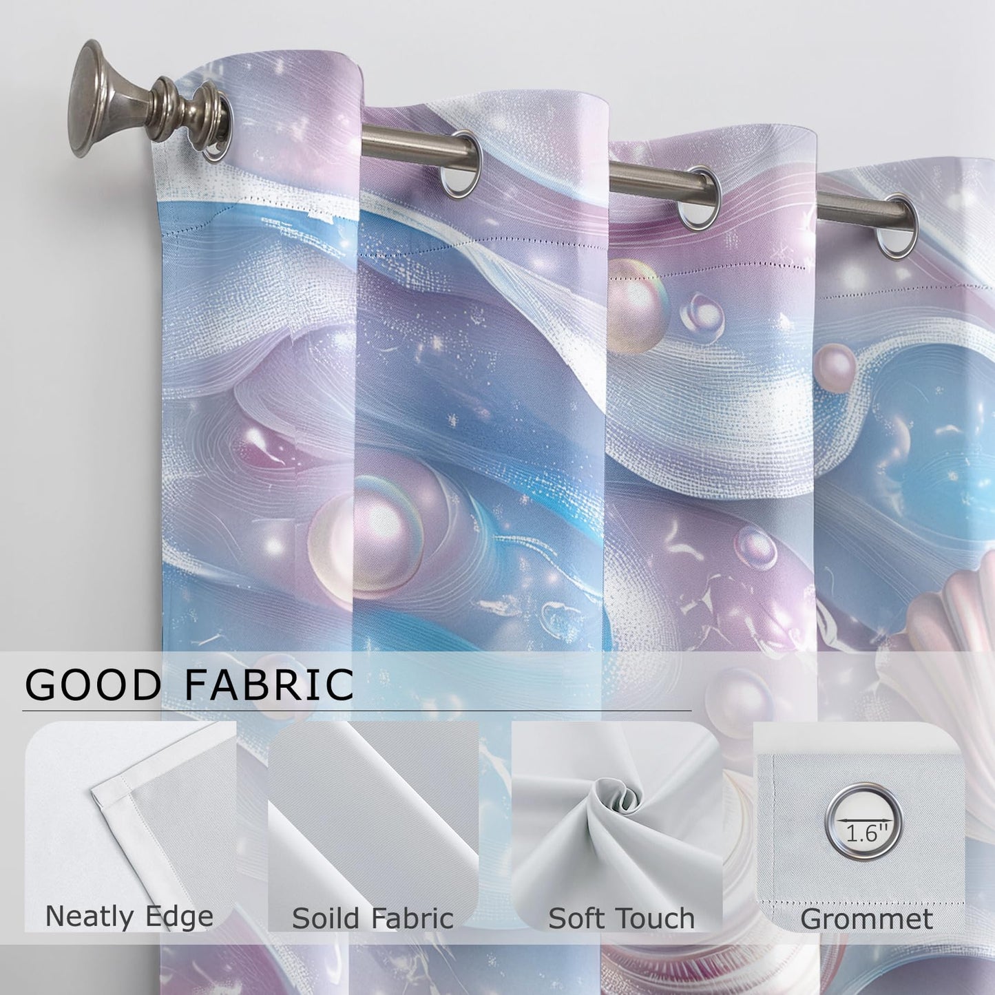 Nautical Blackout Curtains for Bedroom Living Room, Seashell Pastel Ocean Beach Coastal Patterned Window Treatments, Room Darkening Thermal Insulated Grommet Drapes, 45 Inch Curtains 2 Panel Set