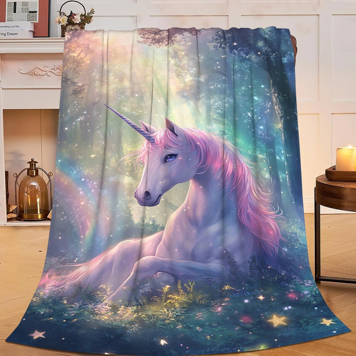 Baegopa Unicorn Blanket Gifts for Girls Women Unicorn Forest Throw Blankets Cozy Plush Fleece Flannel Fuzzy for Kids Bed Decor 50"X40"