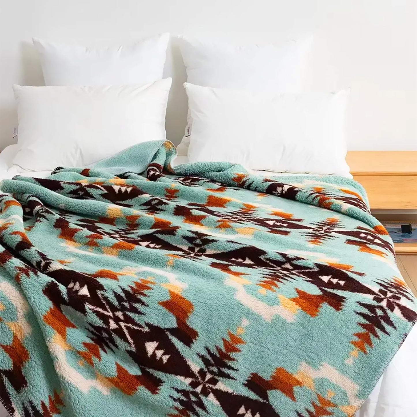 UKELER Boho Sherpa Fleece Blanket 90'' × 112'', Ultra Soft Aztec King Szie Bed Blankets for All Season, Cozy, Plush, Bohemian Throw Blanket for Bed/Couch/Sofa/Office/Camping
