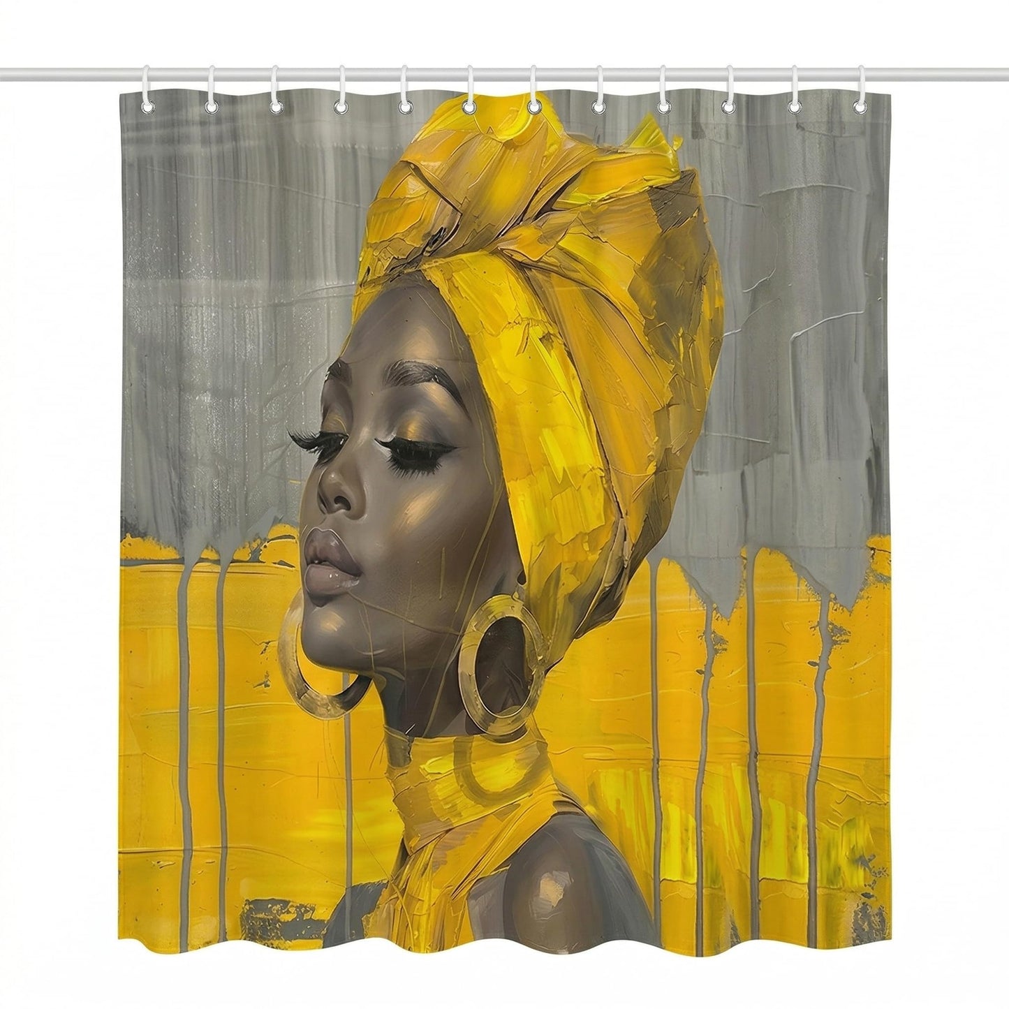 HUAZIYU Golden African Women Art Shower Curtain Set, Grey Yellow Fabric