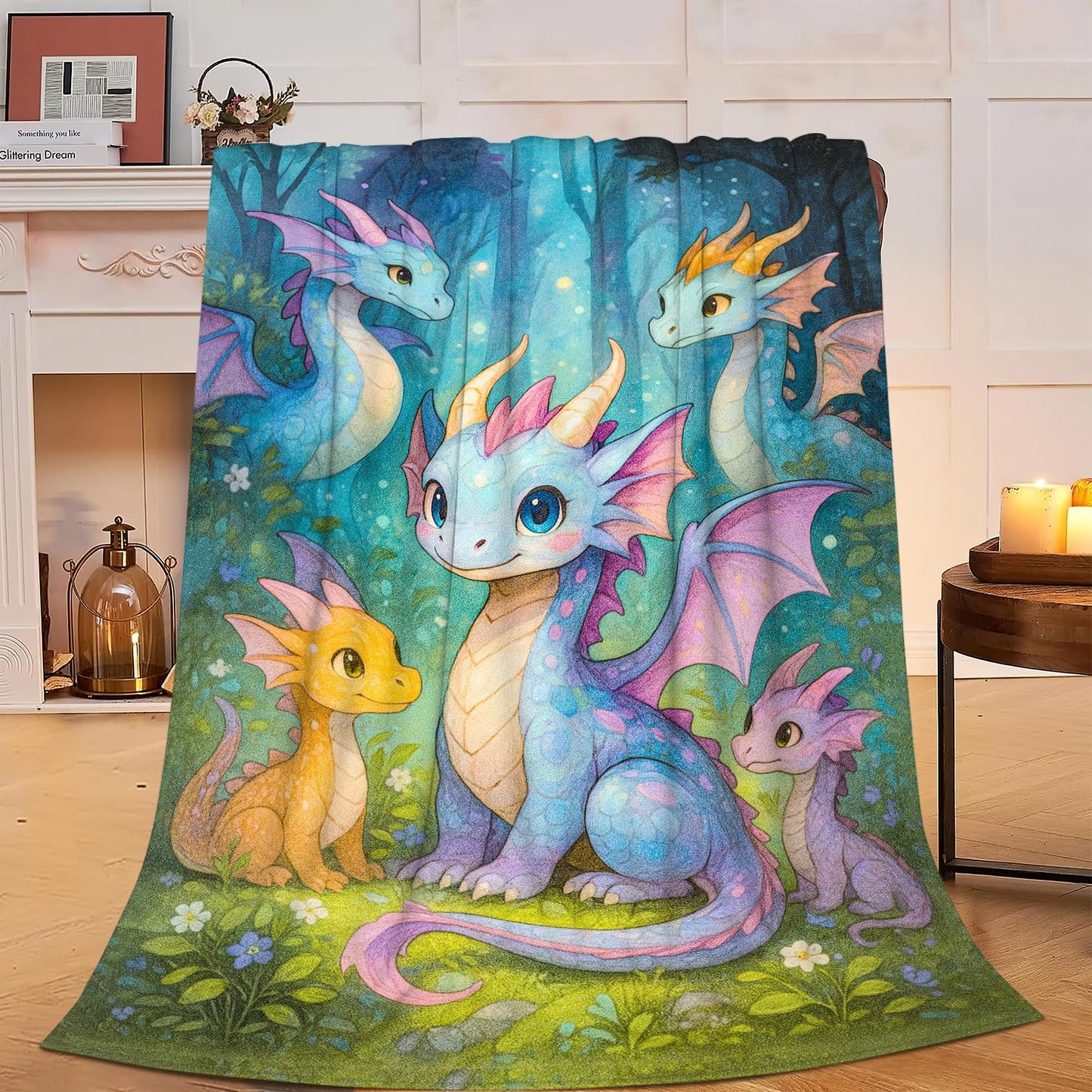 Dragon Blanket Cartoon Western Dragon Throw Blanket Fuzzy Plush Super Fleece Plush Soft Cozy Warm Stuff Bedding Nursery Toddler Baby Blankets Gifts for Boys Girls Kids Adult Men Women 40"X50"