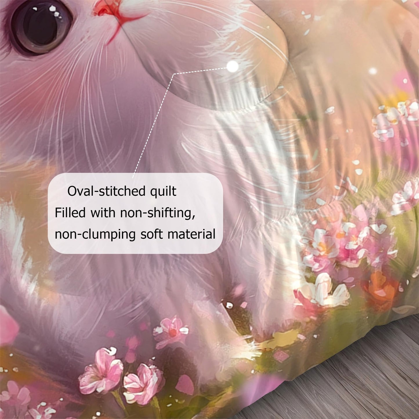 EDGZKO Pink Cat Comforter Set: Full Size Cute Kitten Floral Bedding Sets Kawaii Cartoon Cat Butterfly Flower Quilt for Kids Girls Teens Women Soft Bed Set 1 Comforter & 2 Pillowcases