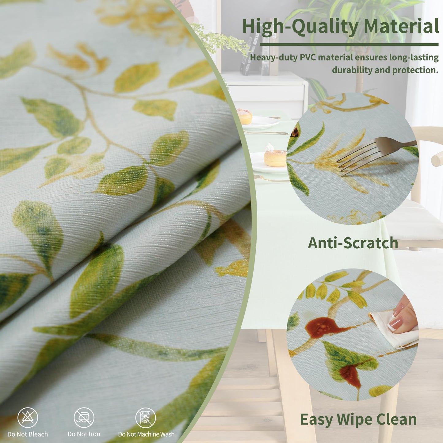 HOMOHEINI Rectangle Table Cloth,100% Waterproof Tablecloth Oil Proof Spill Proof Vinyl Table Cloth, Wipe Clean Plastic Table Cover for Dining, Camping, Indoor and Outdoor 52" x 70",Leaves