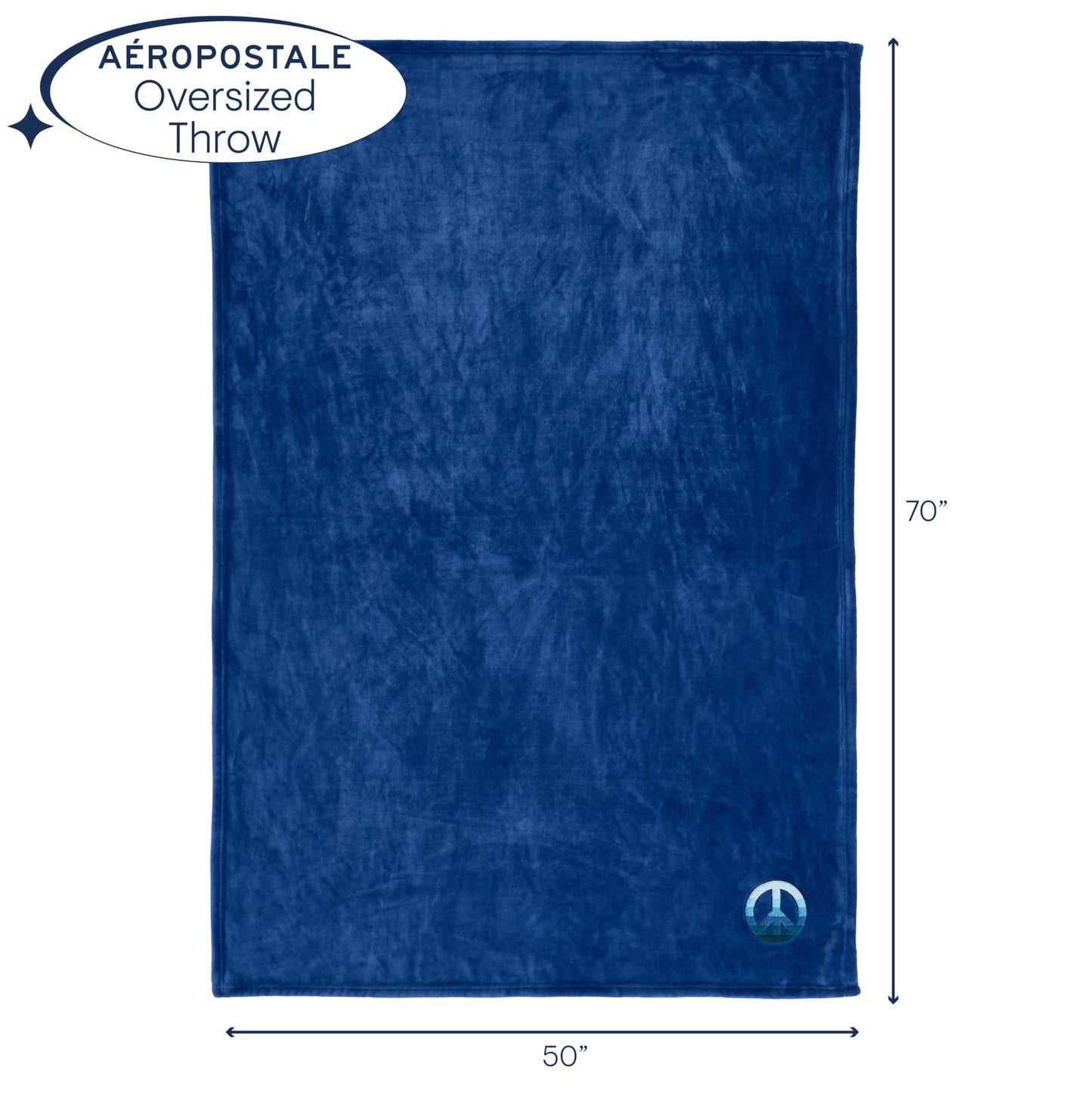 Aeropostale 50"x70" Luxurious Navy Soft Plush Oversized Throw Blanket with Decorative Peace Sign Patch