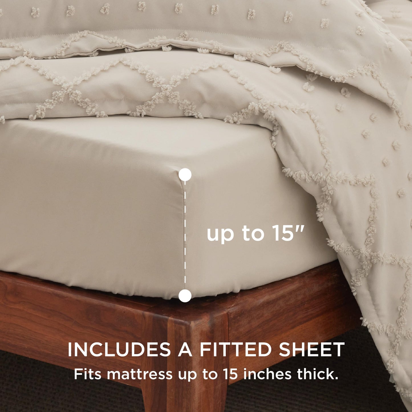 Bedsure Boho Duvet Cover Queen Size with Fitted Sheet - Boho Bedding Comforter Set, 4 Pieces, Includes 1 Duvet Cover 90"x90" with Zipper Closure, 2 Pillow Shams, 1 Fitted Sheet, Beige