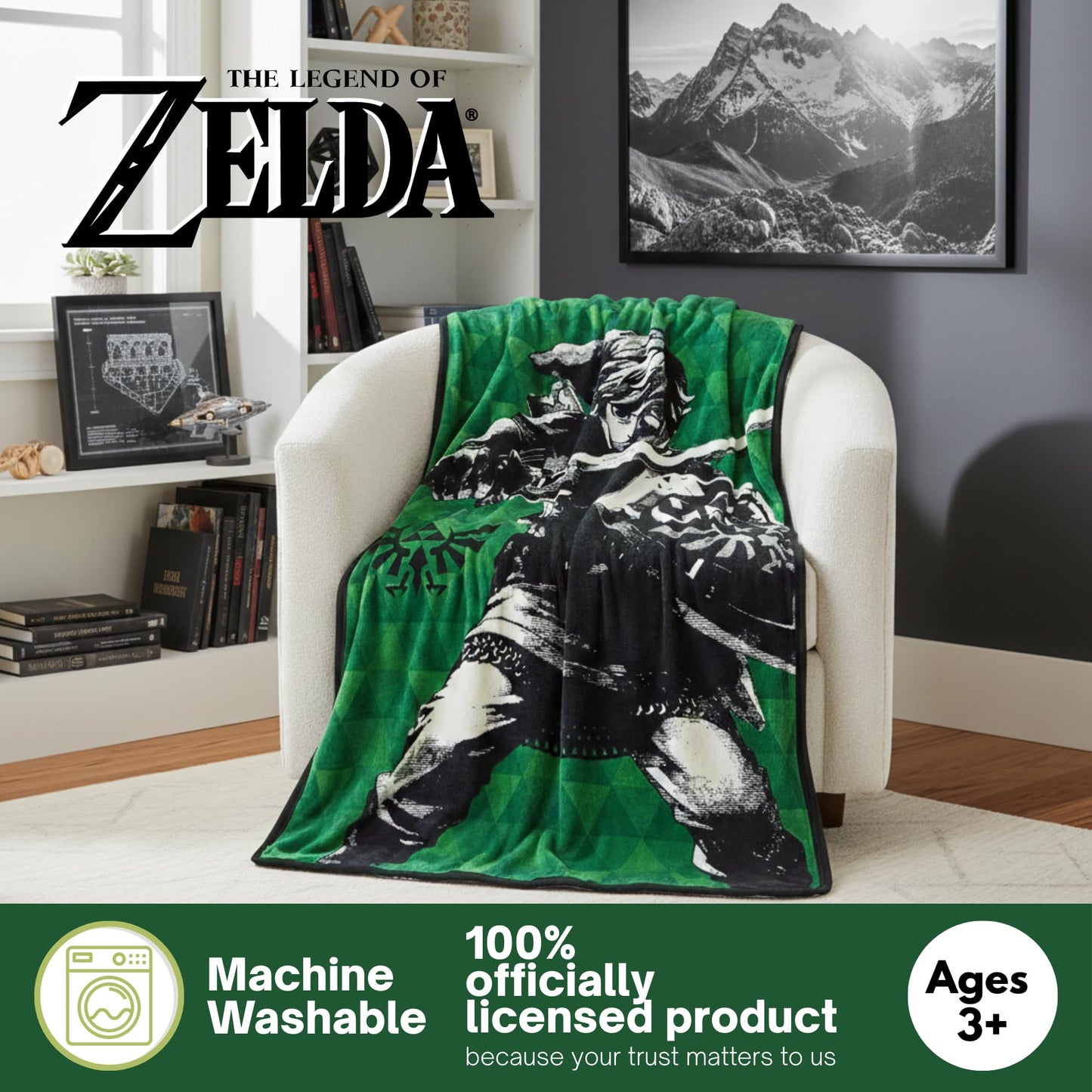 Legend of Zelda Hero Link Throw Blanket Video Game – Green Hyrule, Soft Cozy Decorative Blanket for Couch, Bed, or Gaming Room (100% Officially Licensed Product) by Franco Collectibles