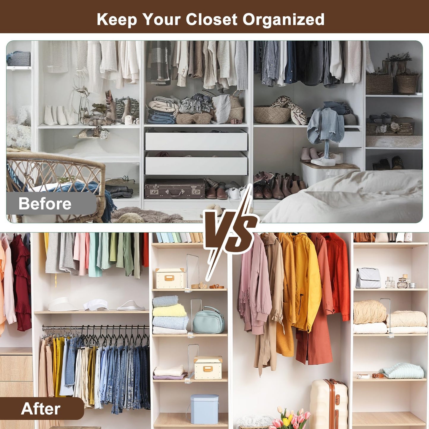 10 Pack Shelf Dividers, Adjustable Shelf Dividers for Closet Organization with Non-Slip Design, Clear Acrylic Shelf Dividers for Clothes, Handbags, Purses, Towels, Bookshelf in Home Organization