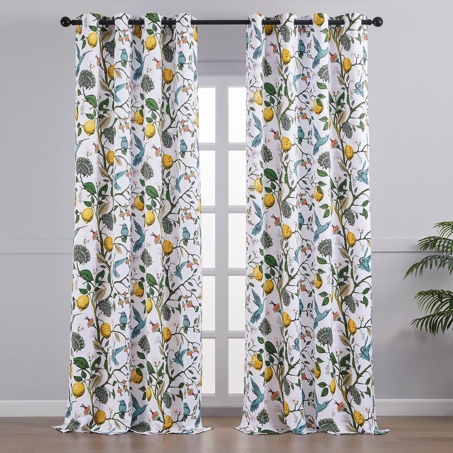 Topfinel Floral Curtains & Drapes Coquette Winter Blackout Elegant Vintage Farmhouse Country Hummingbird Patterned Grommet Curtains for Dining Living Room Sliding Glass 2 Panels 96 inch Long