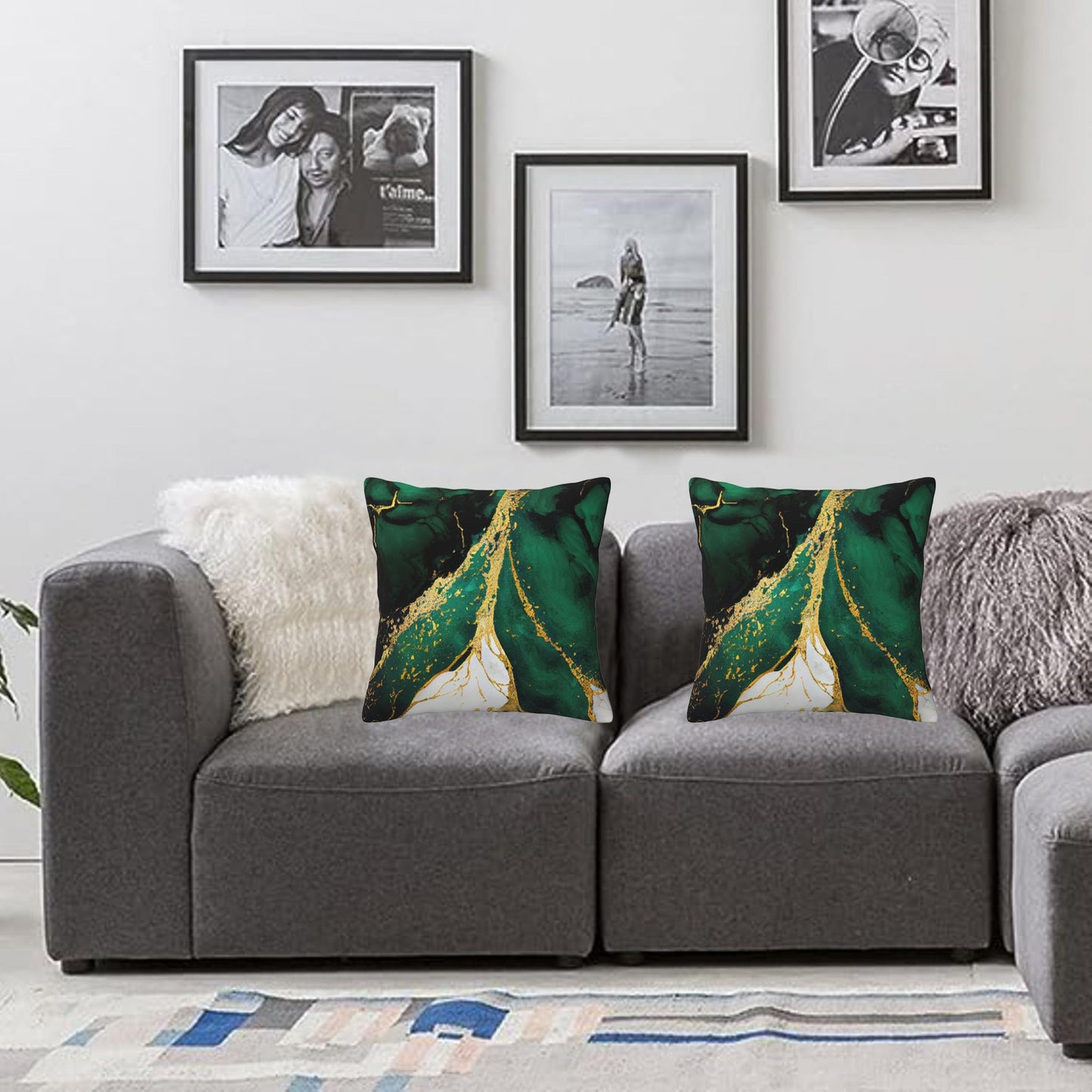 Lcokin Emerald Green and Gold Throw Pillow Cover 18x18 in Set of 2 Marble Cushion Modern Farmhouse Pillow Covers Soft Pillow Cases for Couch Sofa Bedroom Home Decor