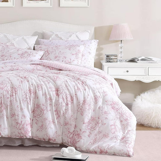 Laura Ashley – Queen Comforter Set, Soft Bedding with Matching Shams, Reversible Floral Room Decor, College Dorm Room Essentials (Delphine Pink)