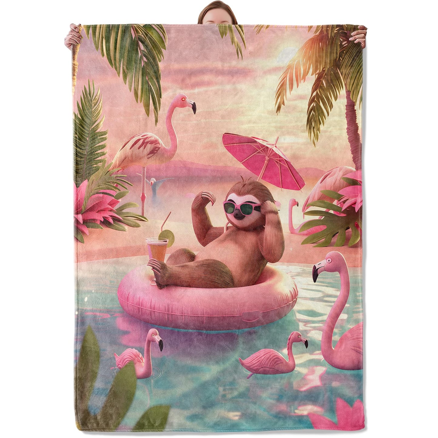 Mounidso Tropical Sloth Blanket, Sloth Themed Flannel Blanket Gifts for Women, Soft Warm Lightweight Blankets for Living Room Home Travel Decor 50" x 60"