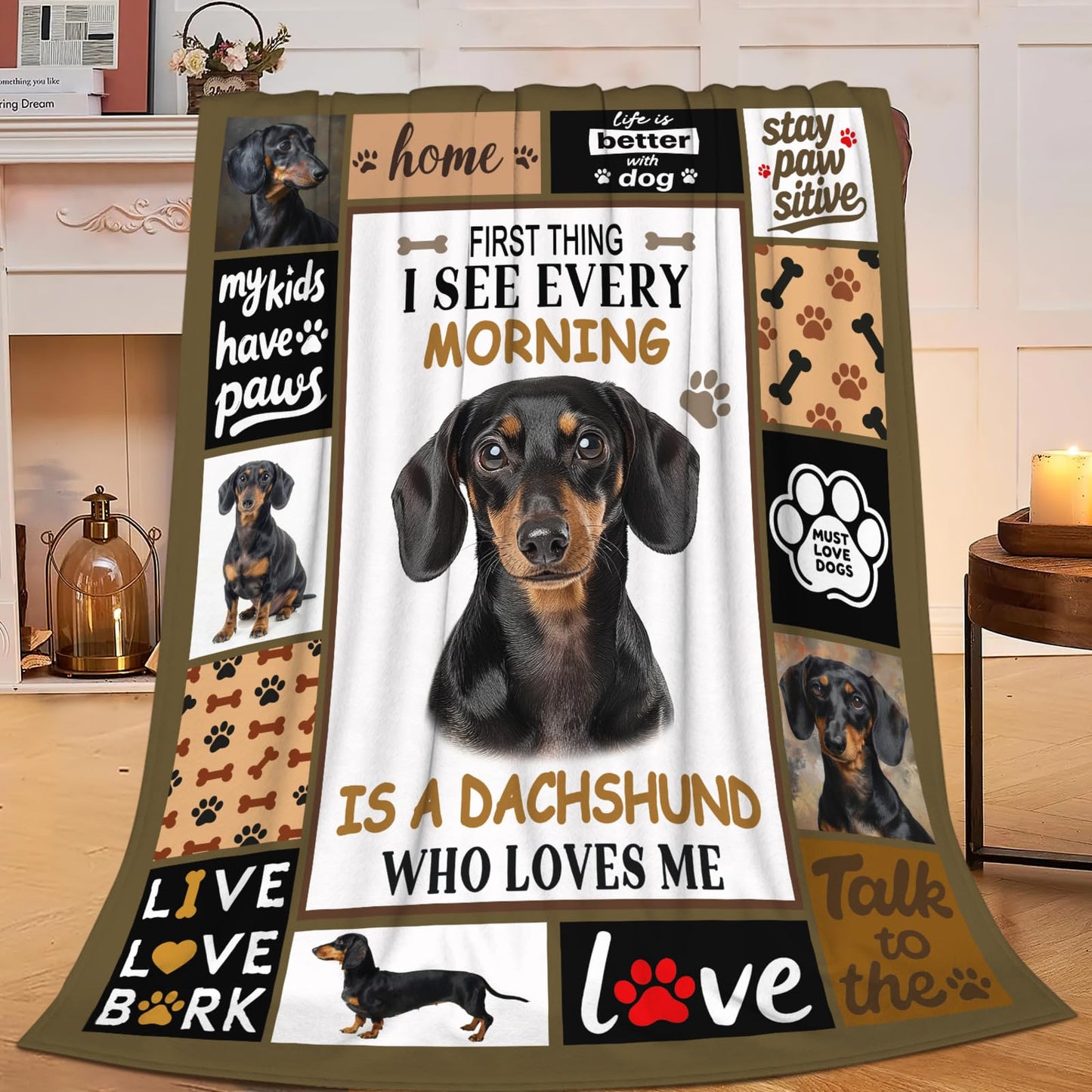 Lovira Dachshund Throw Blanket Dog Print Blankets Gifts for Couch Sofa Bed Stuff Decor Lightweight Soft Cozy Fleece Plush Warm Flannel Bedding for Lover Men Women 40"x50"