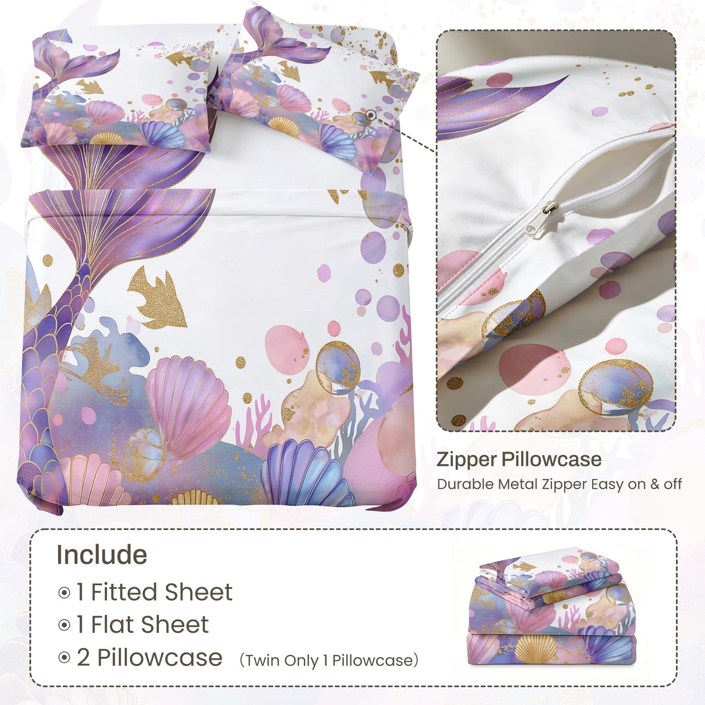 Mermaid Full Bedding Set Girls Underwater Sheet Sets