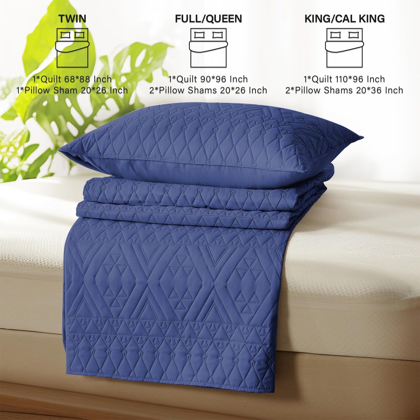 akkialla Full/Queen Size Quilt Bedding Set,Navy Blue Lightweight Microfiber Soft Bedspread,Modern Style Geoetric Pattern Coverlet Set for All Seasons,3 Piece(1 Quilt,2 Pillow Shams)