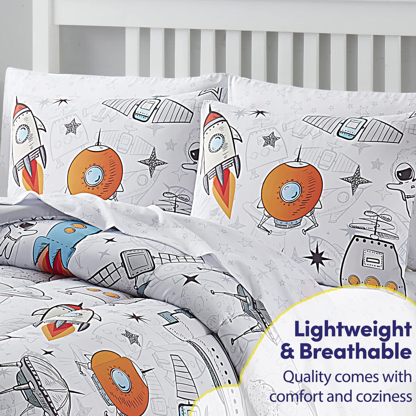 Kids Bedding Set Bed in a Bag for Boys and Girls Toddlers Printed Sheet Set and Comforter , Twin, Floating in Space
