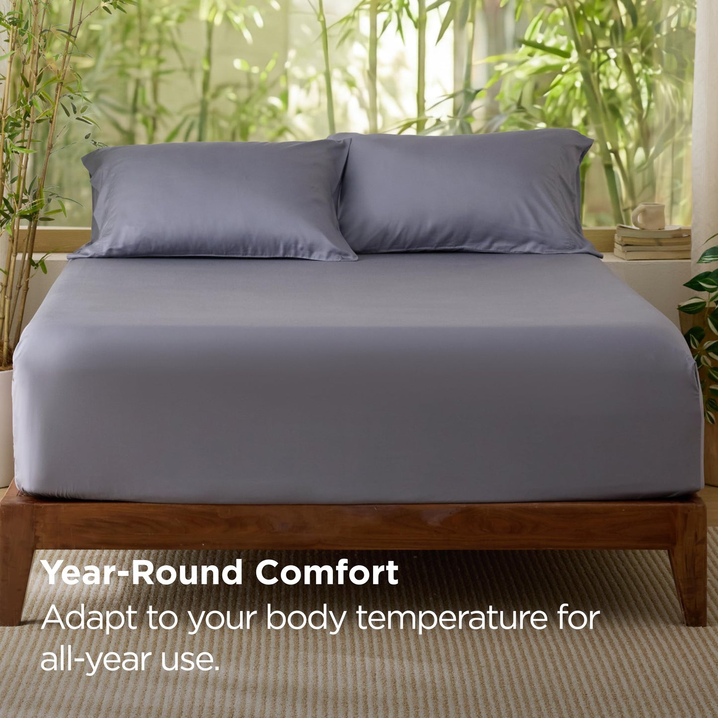 Bedsure Full Size Fitted Sheet Only, 100% Rayon Derived from Bamboo, Breathable Soft, PureWoven Cooling Bottom Sheet for Hot Sleepers, Deep Pocket Up to 18", with 4 Elastic Corner Straps, Grey