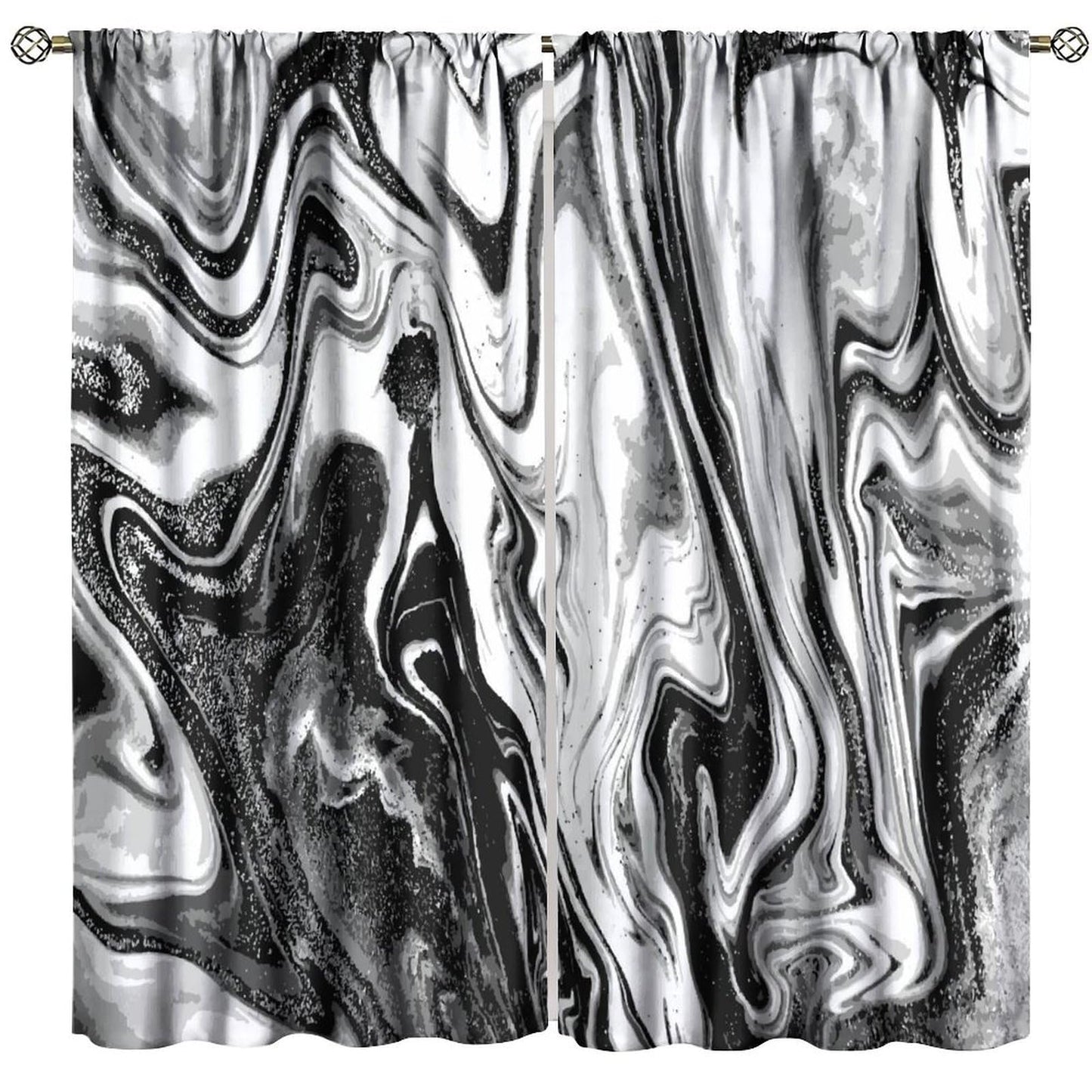 Kurtect Marble Blackout Curtain,Black and White Abstract Aesthetic Print Watercolor Window Curtains for Bedroom Cafe Dining Room Office Living Room Kitchen Drapes,42x45 in