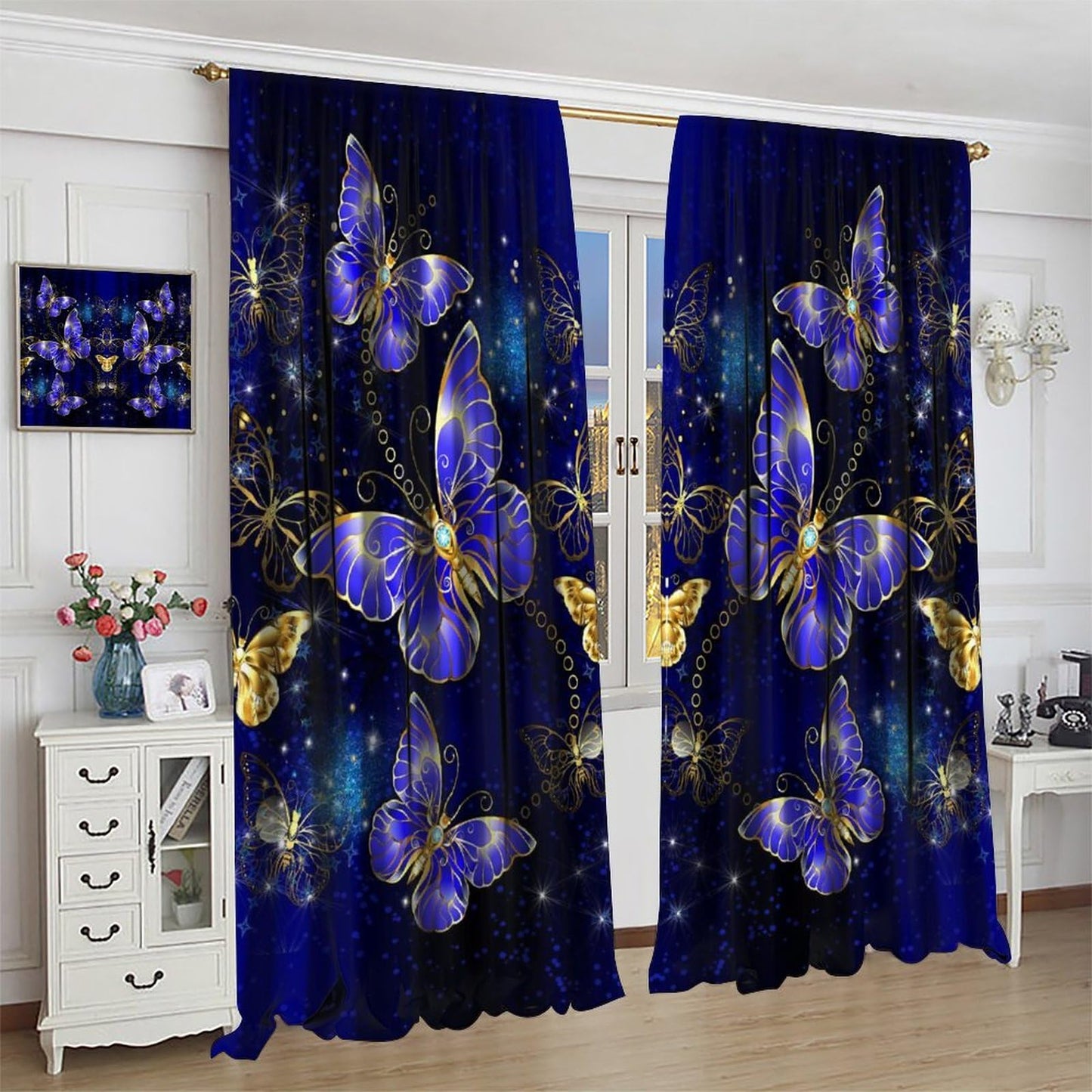 Yearn Jear Golden Butterfly Curtains,Modern Abstract Style DecorWindow Door Curtains for Kids Girls Bedroom Living Room Home Decor W42xL45in Decor