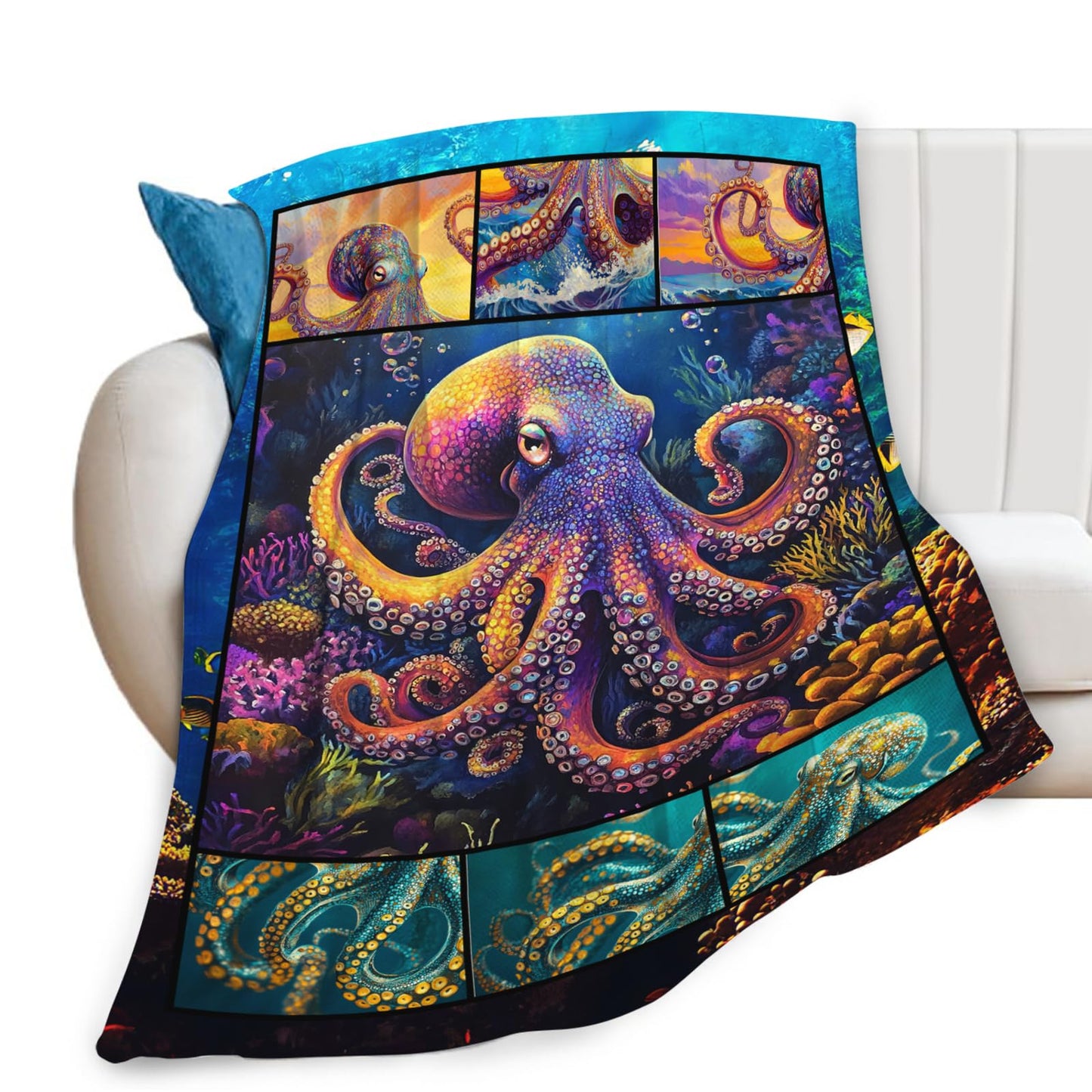 Octopus Throw Blanket Ultra Soft Flannel Blanket Gifts for Women Girls Men Boys Lightweight Cozy Blankets Gift for Women and Men Couch Sofa Bed 50" x 40"