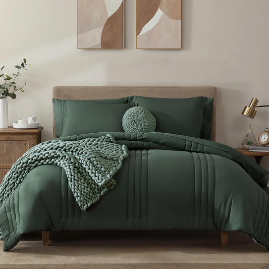 Monbix Queen Comforter Set - 7 Pieces Deep Forest Bed in a Bag Queen Bedding Sets with Comforters, All Seasons Comforter Bed Set with Sheets, Pillowcases & Shams