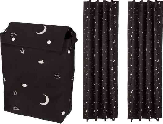Amazon Basics Portable Blackout Curtain Shade with Suction Cups for Window, Noise Reducing, Energy Saving, 50"W x 78"L, Moon and Stars, 2-Pack