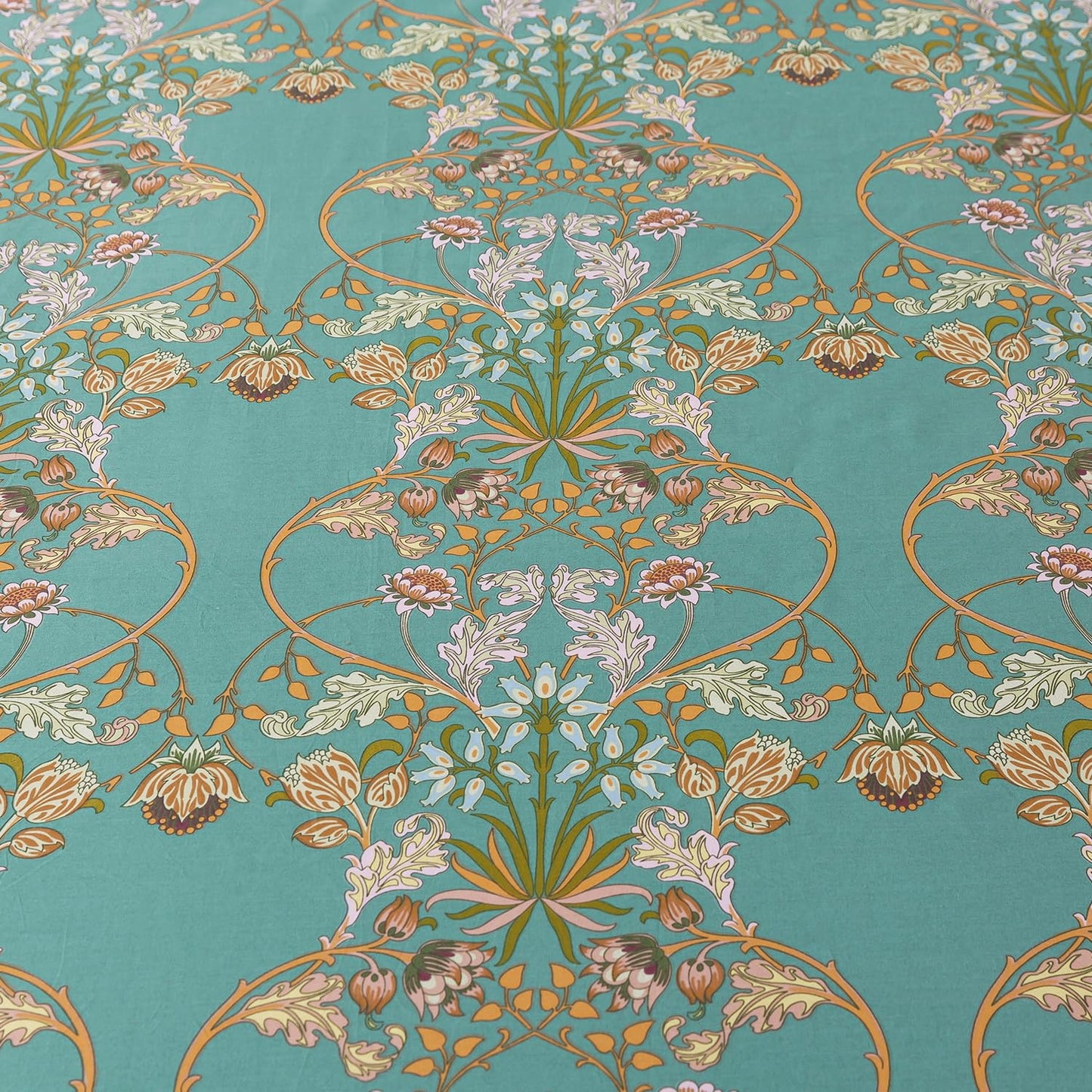 Zusbest Teal Floral Sheets Boho Queen Bed Sheets Set 100% Cotton Percale Shabby Vintage Blue Orange American Style Bedding Luxury Soft Breathable Crisp Bed Deep Pocket Fitted Sheet 4 Piece