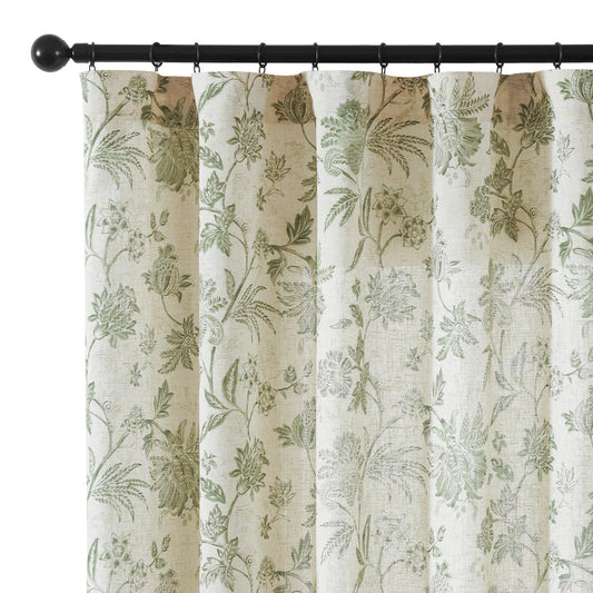 Vangao Linen Green Floral Curtains for Bedroom 63 Inch Length Printed Flower French Country Curtains for Living Room Light Filtering Drapes Window Treatments 2 Panels Green