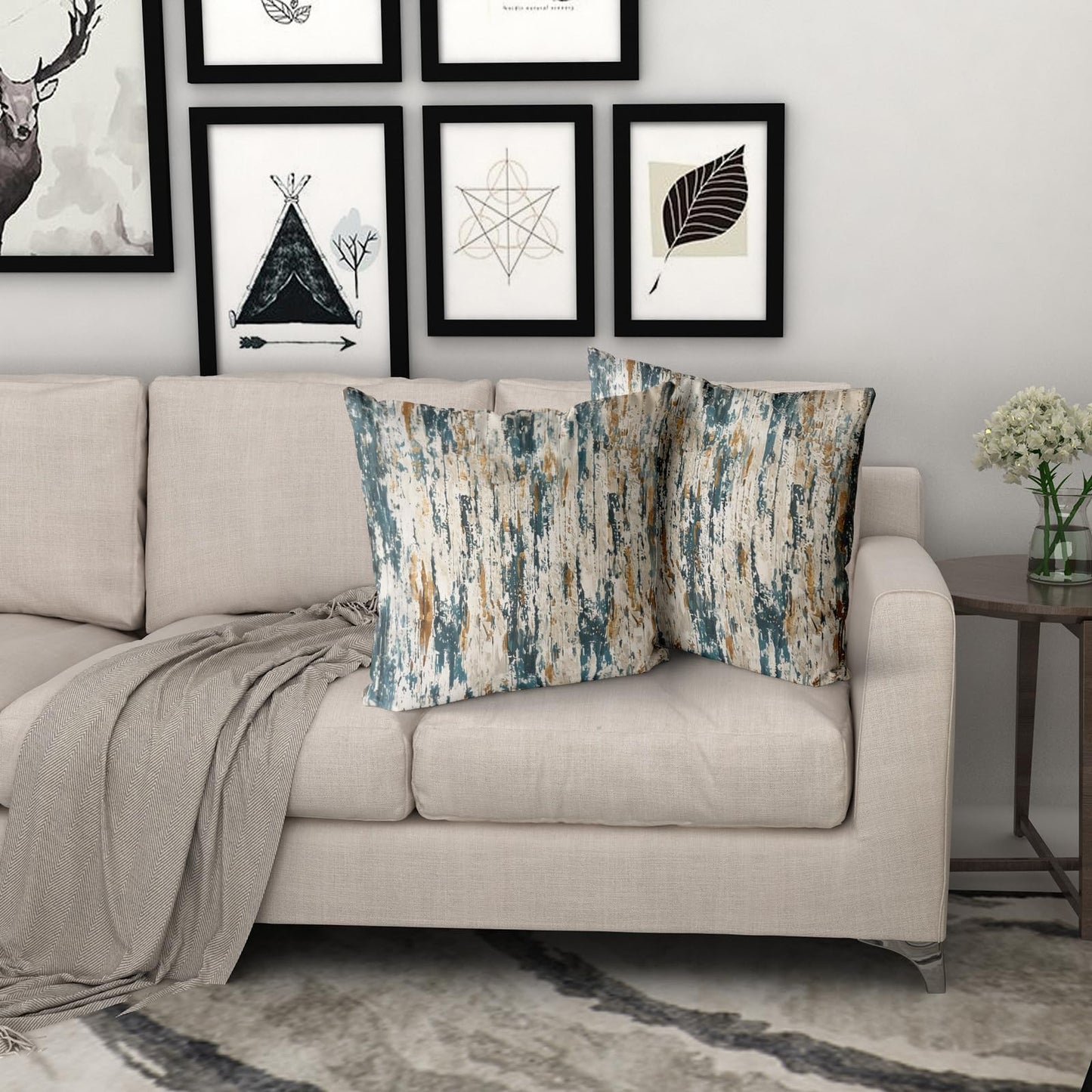Giwawa Teal Gold Stripes Pillow Covers - Set of 2 Abstract Ink Line Throw Pillow Cover Modern Decorative Cushion Covers Minimalist Pillow Case Home Decor for Sofa Bed Living Room 18 x 18 inch