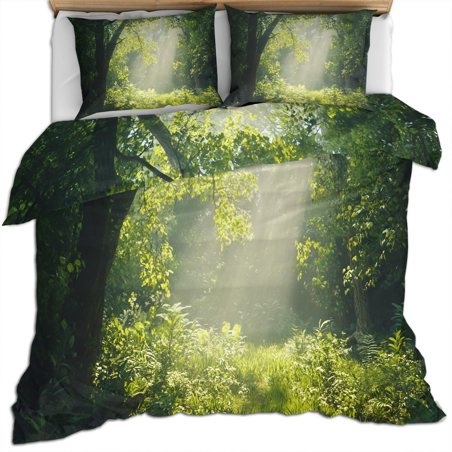 PAISUOQ Spring Forest Duvet Cover, Natural Landscape Bedding & Duvet Cover King, Fresh Green Comforter Set with Zipper, 3 Pieces with 2 Pillowcases, Bedroom Decor & Gifts
