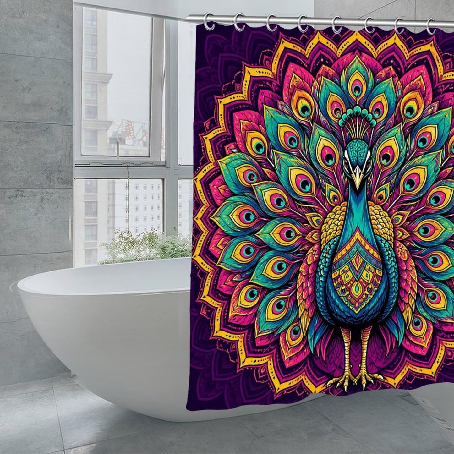 Mandala Shower Curtain Neon Mandala Peacock Bathroom Decor Waterproof Polyester Fabric with Hooks Durable Wrinkle Resistant 70.8x70.8Inch (180x180cm)