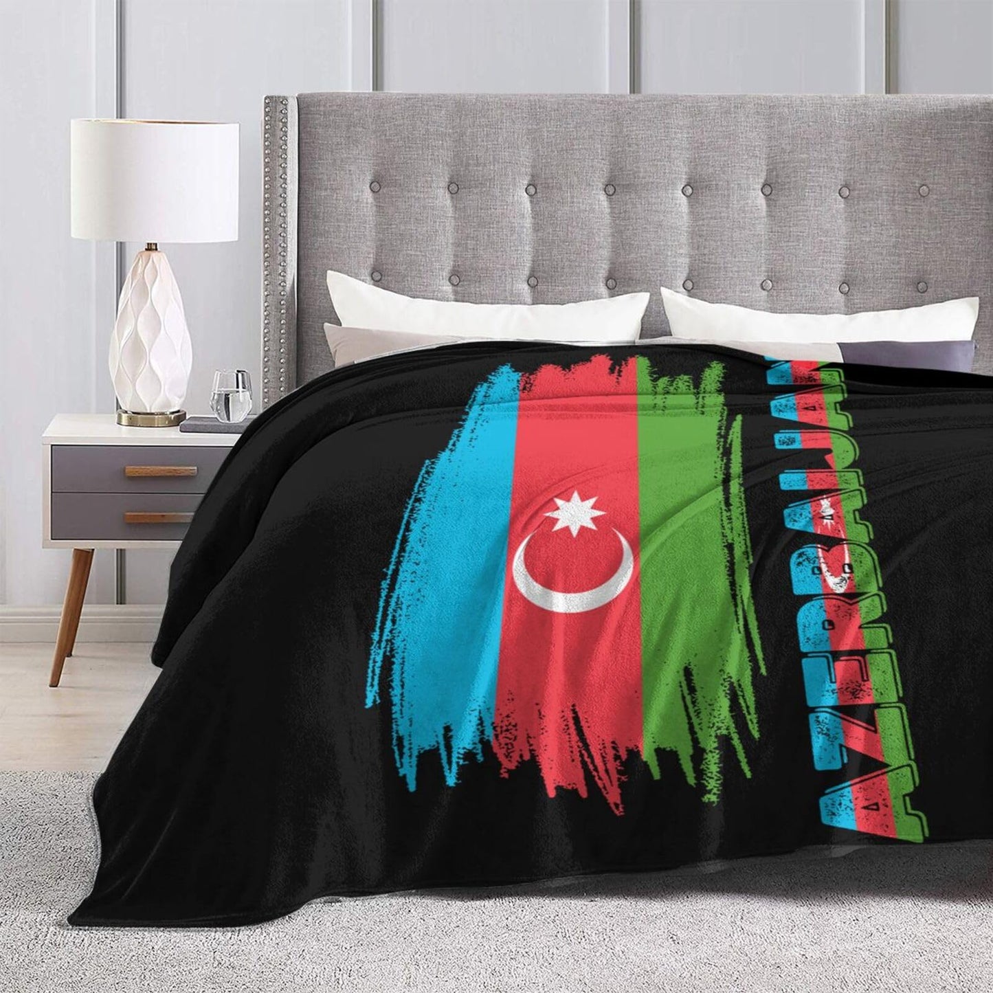 Azerbaijani Flag Blanket Throw Blanket for Couch Sofa Plush Fleece Bed Blankets Lightweight Comfy Flannel Ultra-Soft Warm Blankets for Home Camping Travel Gift 80"X60"