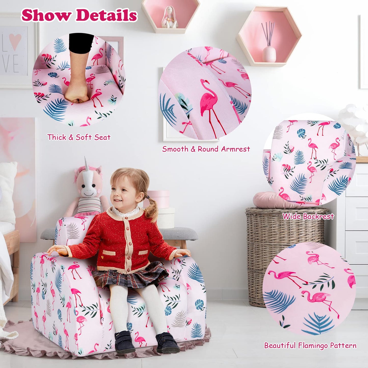HONEY JOY Kids Sofa, 3-in-1 Convertible Children Folding Sofa & Comfy Flip Open Lounger Chair for Play, Foam Toddler Couch Fold Out, Gift for Boys Girls (Pink)