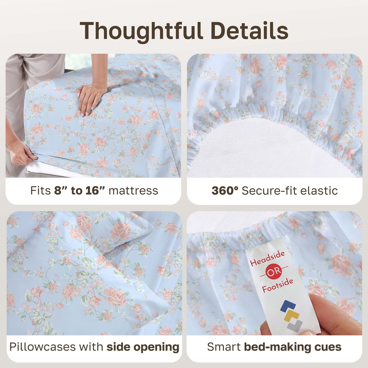 California Design Den Soft Cotton Bed Sheets Queen Size Set, 400 TC Good Housekeeping Award Winner, Smooth Sateen Finish with Deep Pockets, Cozy and Durable Queen Bedding Set - Floral Blue/Pink