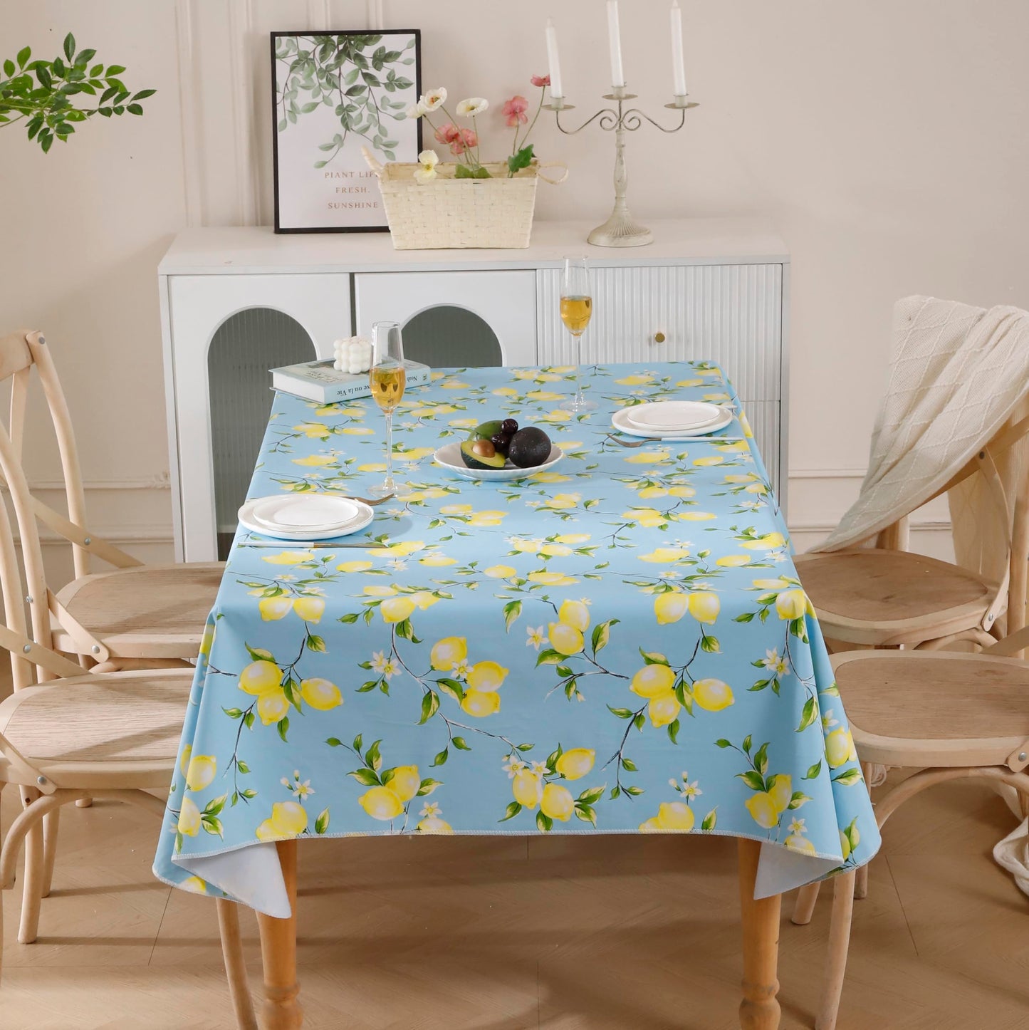Walrus Heavy Duty Vinyl Tablecloth with Flannel Backing Waterproof Oil-Proof Plastic Table Cloth Stain-Resistant Wipeable Rectangle or Square Table Cover for Indoor and Outdoor (Lemon, 54x54 Inch)