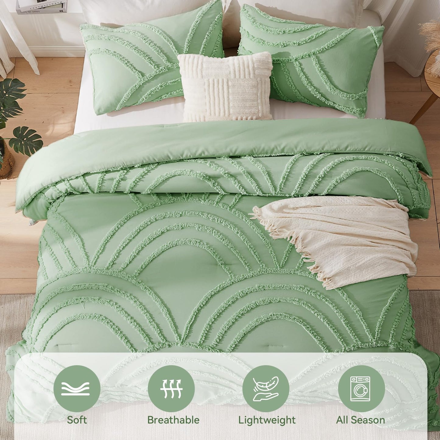 ENJOHOS Light Green Full Comforter Set - Full Size Boho Style Comforter, 3 Pieces Rainbow Bedding for All Season, Lightweight Soft Microfiber Comforter with 2 Pillowcase