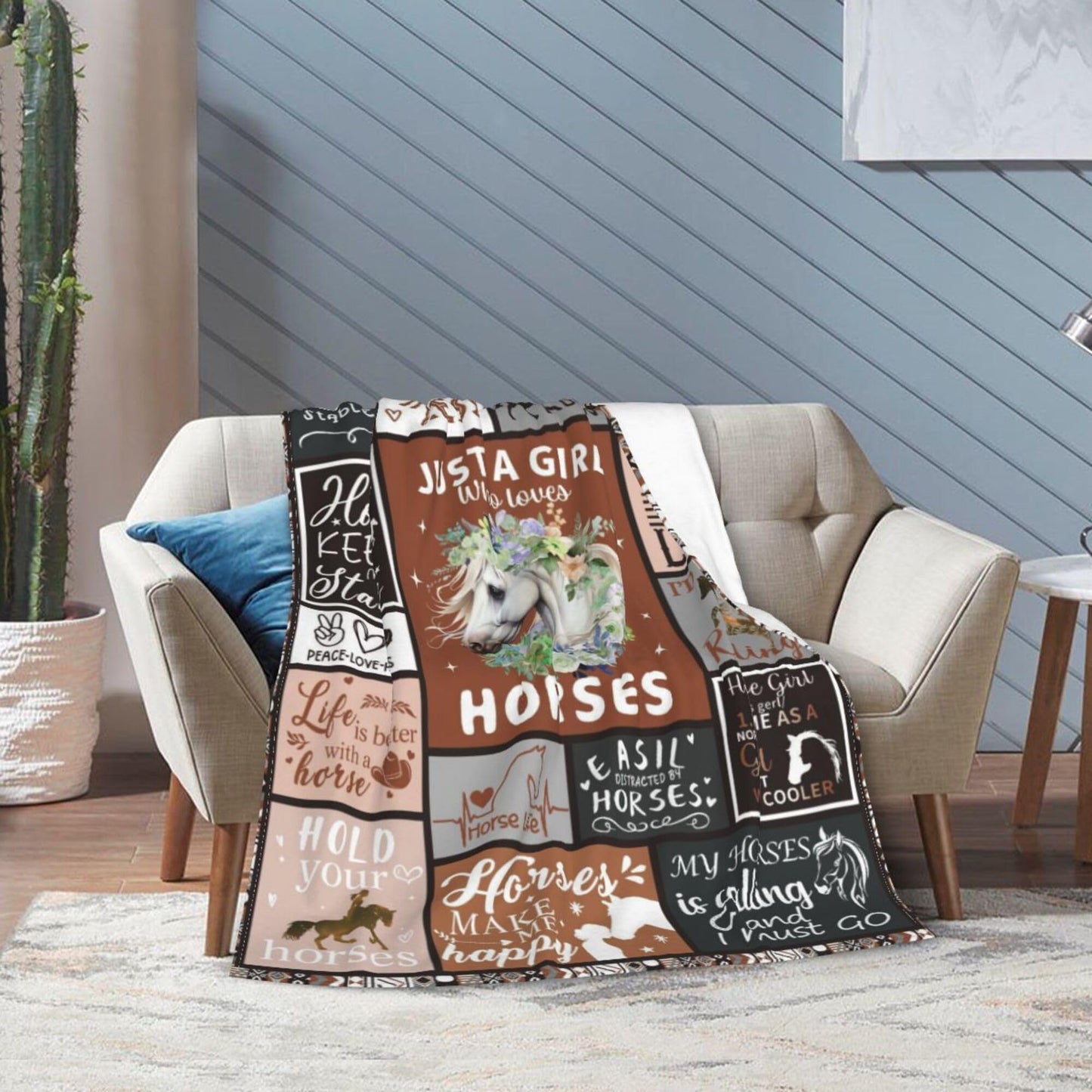 Horse Lover Gift for Women - 50"x40" Ultra Soft Plush Flannel Fleece Brown Horse Throw Blanket, Cozy Fluffy Decor for Couch Bed, Christmas Birthday Present