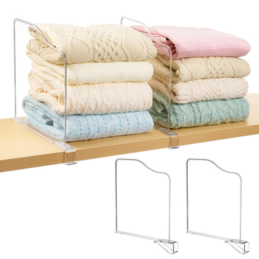 Vtopmart 4 Pack 12in Height Shelf Dividers for Closet Organization, Clear Plastic Closet Shelf Dividers of Upgrade 12in for Maximizing Vertical Space Storage, Organizing Sweater, Jeans, Shirts, Bags