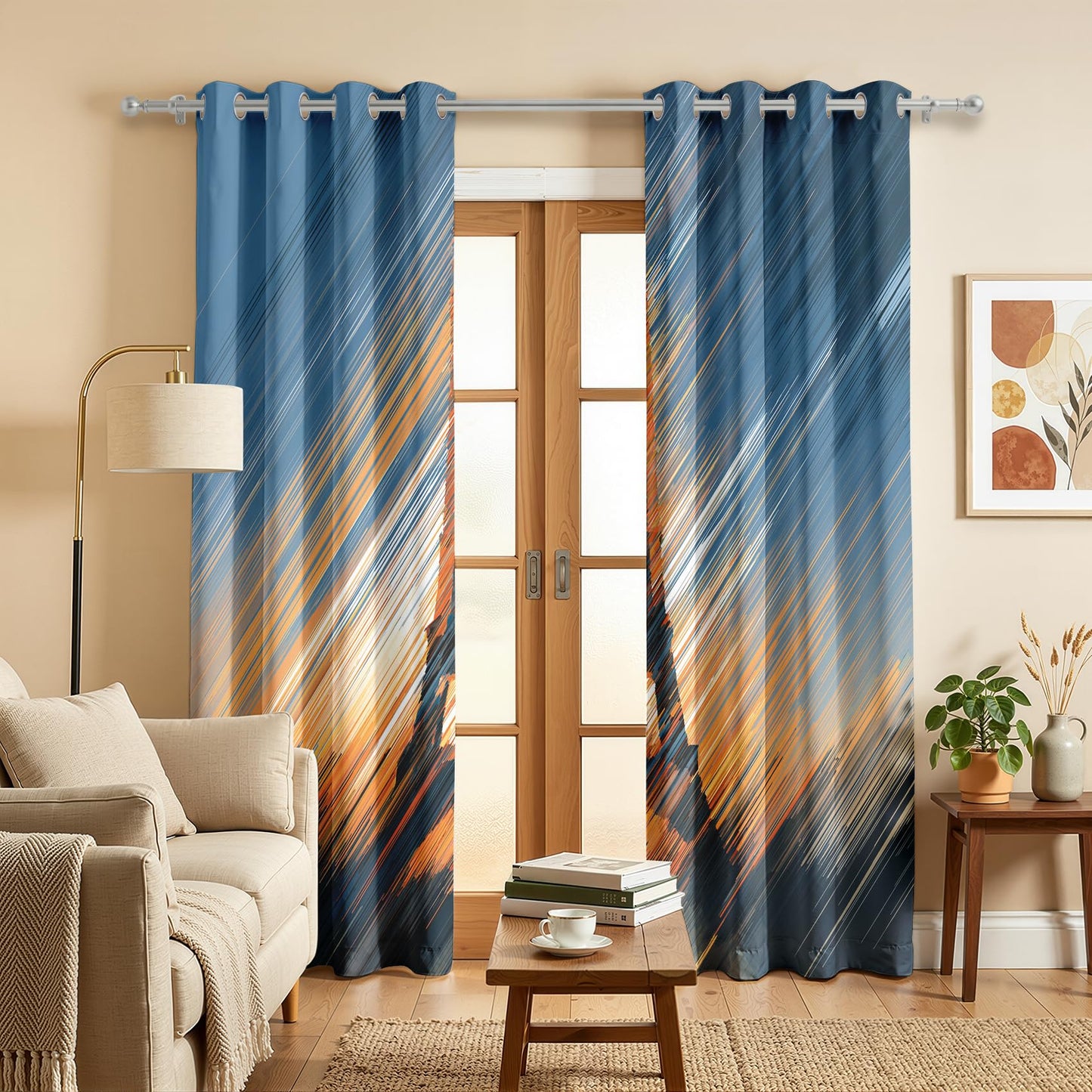 Mistwalk Abstract Eiffel Tower Curtains Blackout, 45 Inch Curtains for Bedroom & Living Room, Room Darkening Thermal Insulated Grommet Drapes, Modern Line Art Patterned Window Treatments
