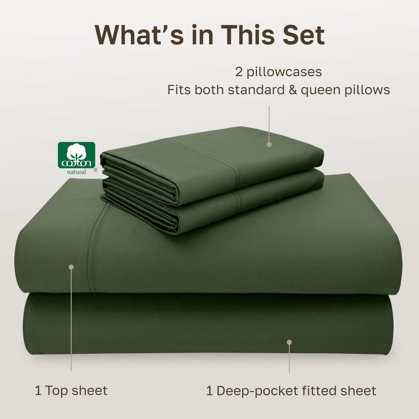 California Design Den Full Size Bed Sheets Cotton Set - Luxury 600 Thread Count 100% Cotton Sateen, Full Size Bed Sheets Set with Deep Pockets - Dark Olive Green