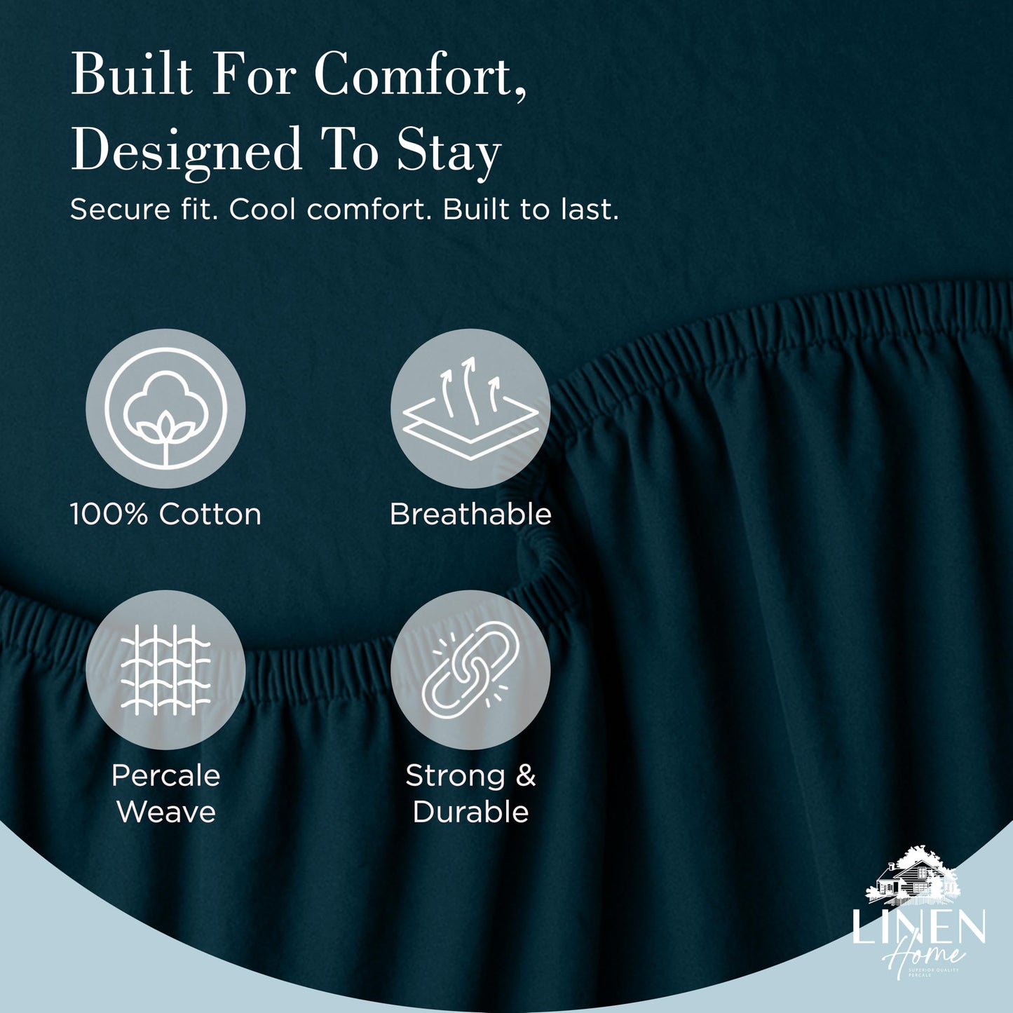 Linen Home Washed Cotton Percale Fitted Sheet Queen Size, Navy Blue, 1 Deep Pocket Fitted Sheet, Soft and Cool Strong Bed Linen, 60"X80"+14"