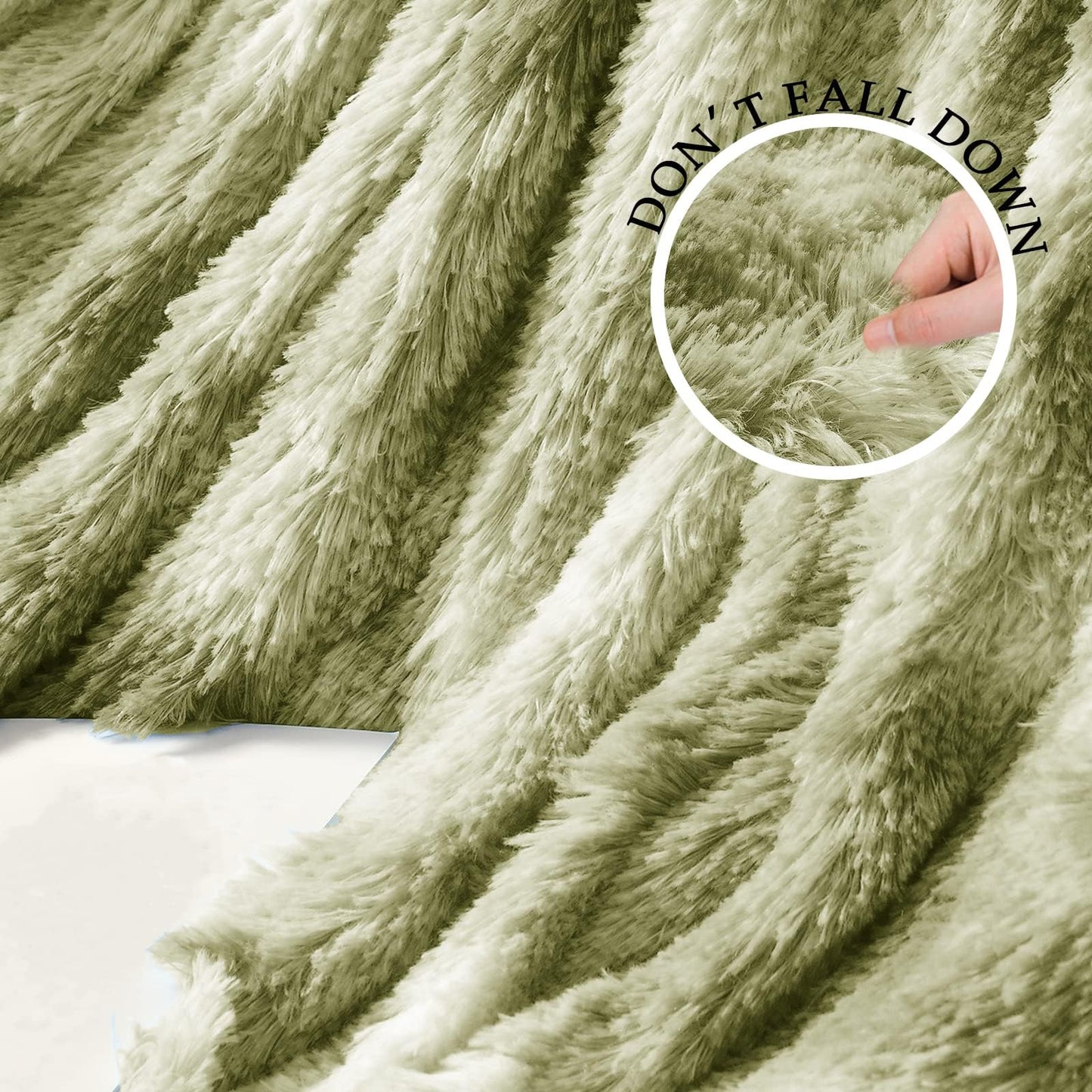 Exclusivo Mezcla Fuzzy Faux Fur Throw Blanket, Reversible Shaggy Sherpa Fleece Tie Dyed Blankets, Fluffy Plush Warm Throws for Couch, Bed, 50x60 Inches, Olive Green