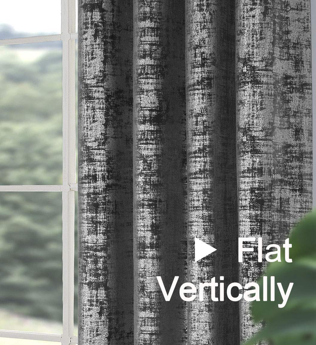 always4u Soft Velvet Curtains 95 Inch Length Luxury Bedroom Curtains Silver Foil Print Window Treatments for Living Room Set of 2 Charcoal Grey