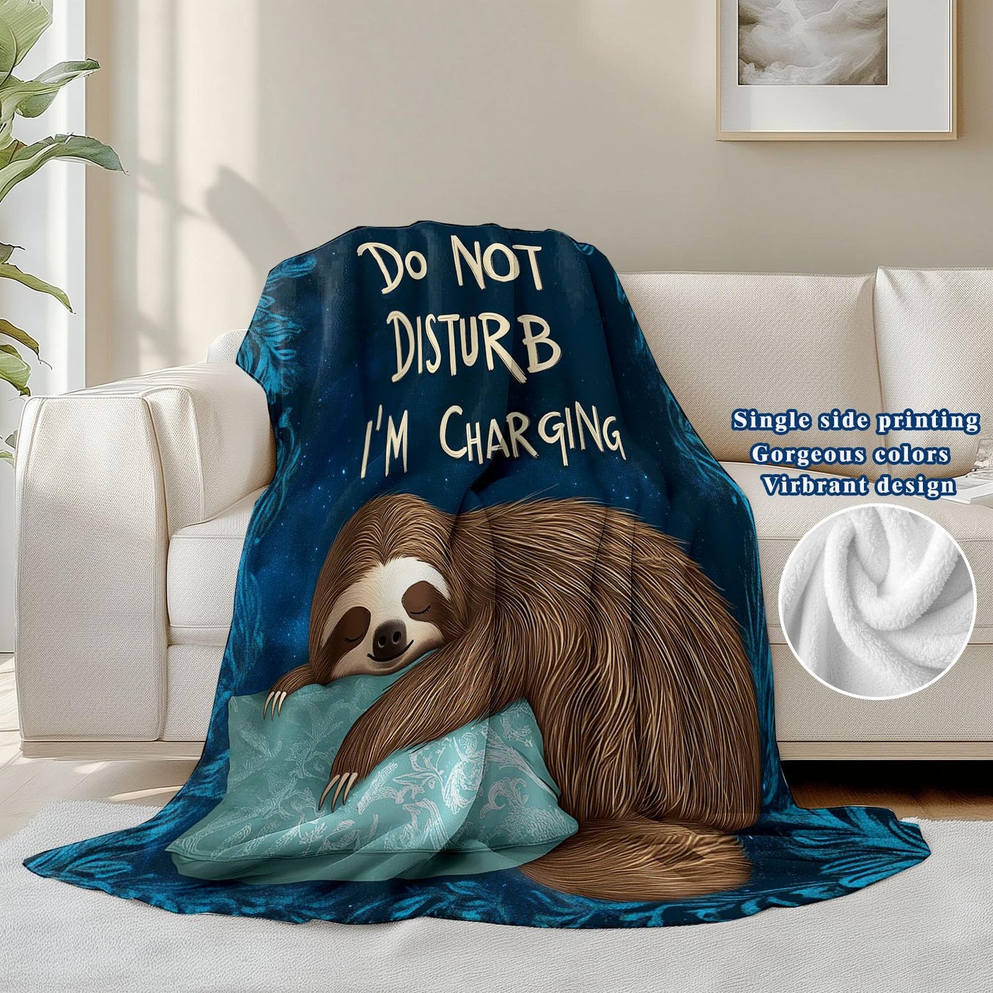 keepitcozi Sloth Throw Blanket for Adult Kids, Sloth Lovers Gifts Blanket Cute Animal Home Room Decor, Flannel Soft Blanket for Bed Couch 50"x60"