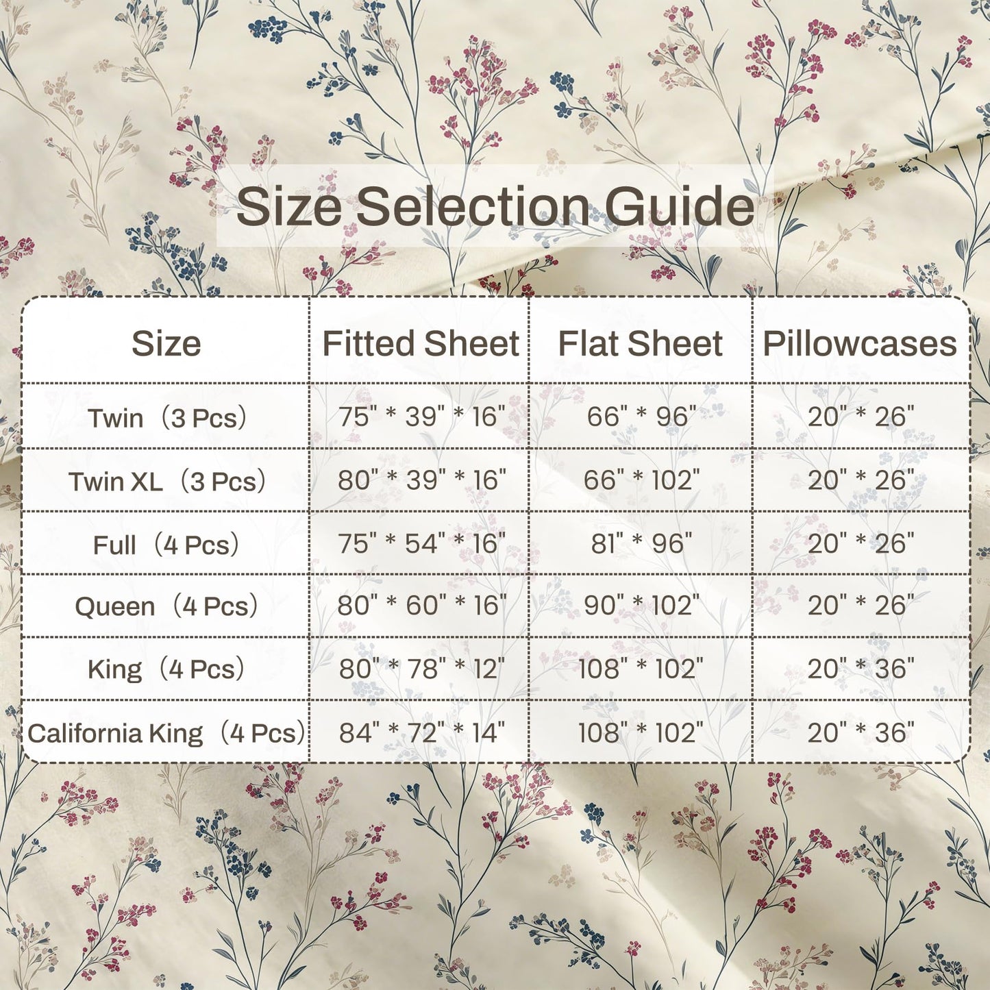 Wildflower King Bedding Set Minimalist Floral Sheet Sets