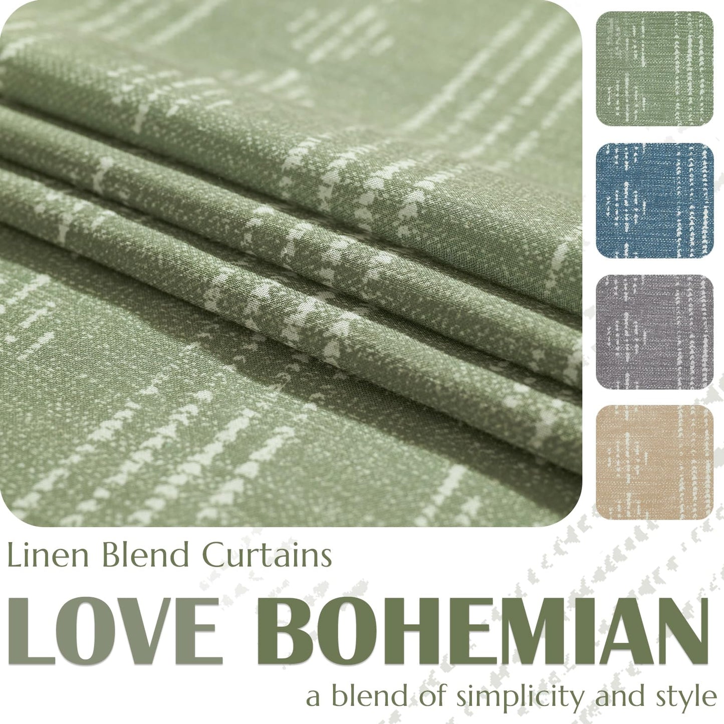 jinchan Boho Curtains Linen for Living Room Farmhouse Sage Green 84 Inch Length 2 Panels Bedroom Geometric Striped Light Filtering Window Drapes Grommet Country Curtains, Boho| Sage, W52 x L84