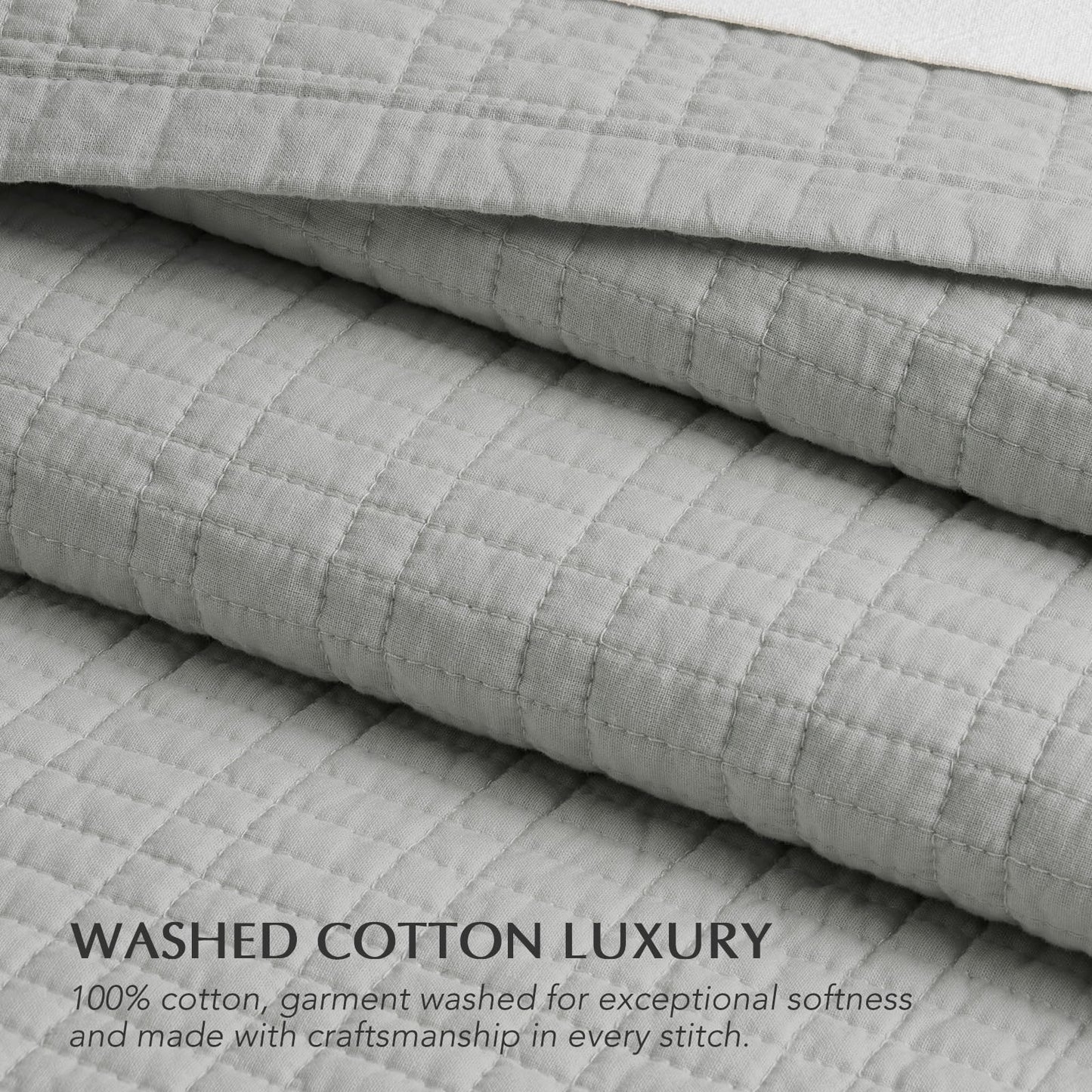 EverGrace 100% Cotton Quilt King Size, Pre-Washed Modern Grid Stitch Lightweight Bedspread Coverlet for All Season, Oversized 3-Piece Bedding Set with 2 Pillow Shams, Drizzle Gray