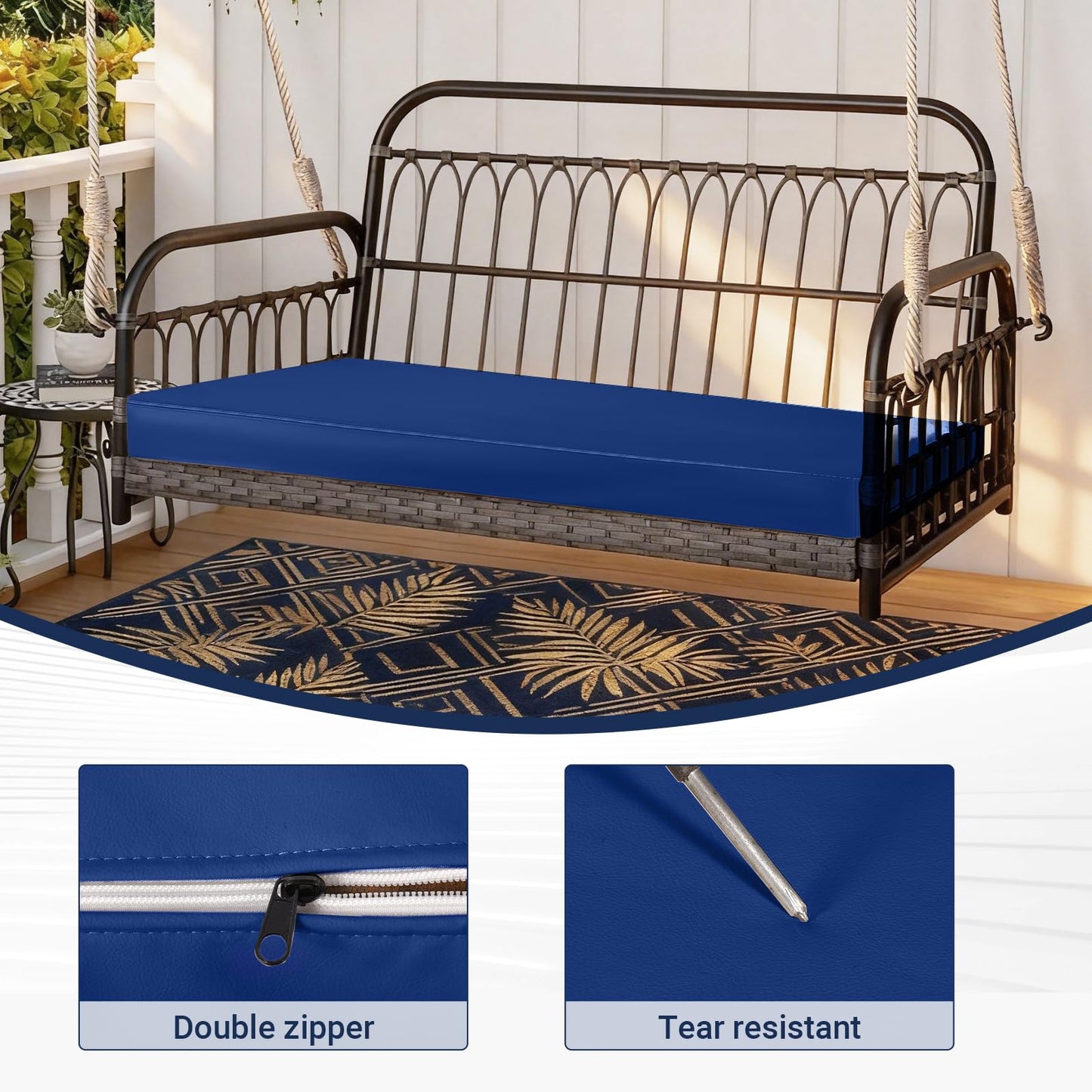 BIBILAB Outdoor Swing Seat Cushion Cover, 6-Inch Waterproof Double Patio Cover with Anti-Cat Scratch Cloth (Cushion not Included) (Blue)