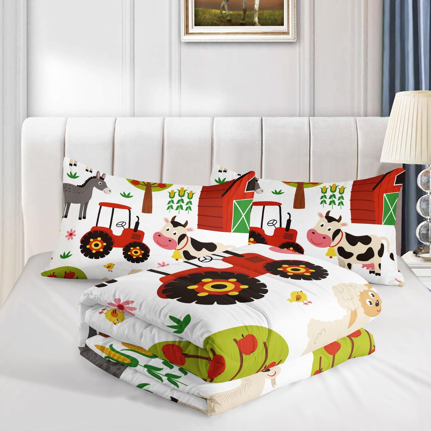 Smell Sunshine Kids Comforter Set Farm Theme Printed Pattern Bedding Set with 1 Comforter and 2 Pillowcases for Girls Boys Bedroom All Season(Farm Theme01 Twin)