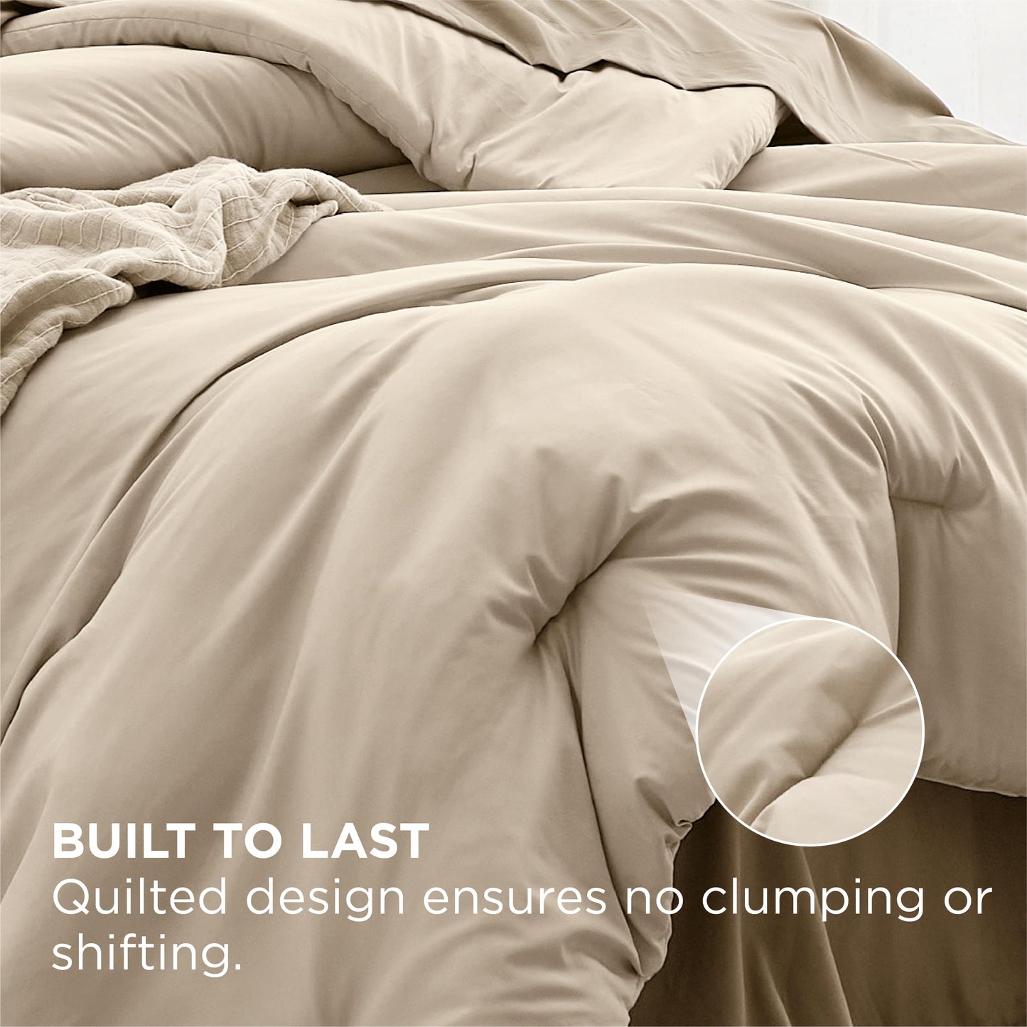Bedsure King Size Comforter Set - 7 Pieces Light Beige King Bedding Set for All Seasons, Boho Contrasting Design Bed in a Bag with Comforter, Sheets, Pillowcases & Shams